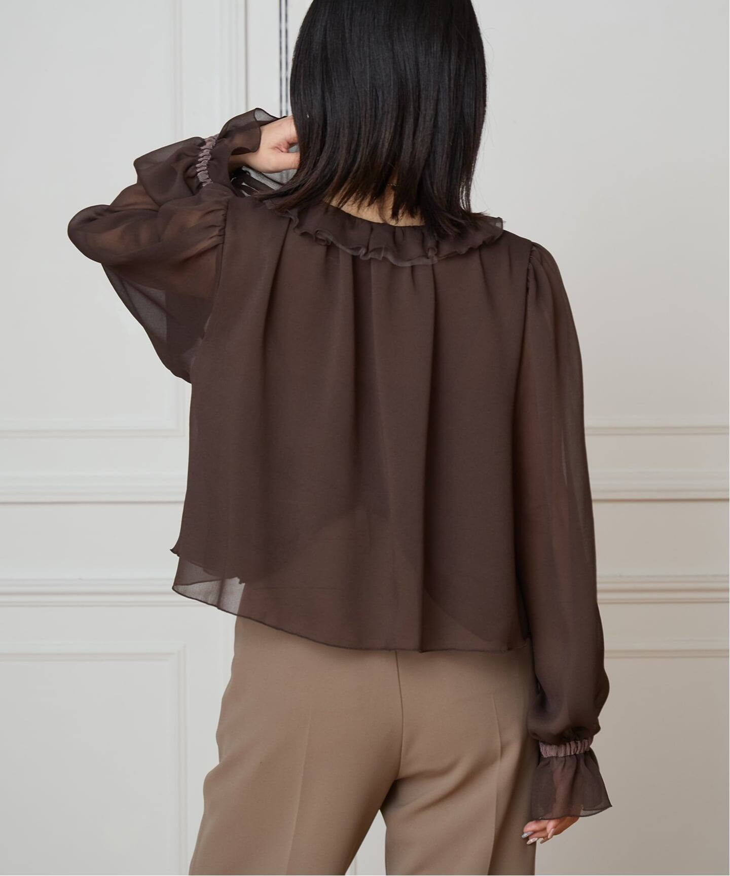 IENA LA BOUCLE ジョーゼットフリル襟ブラウス（シャツ／ブラウス
