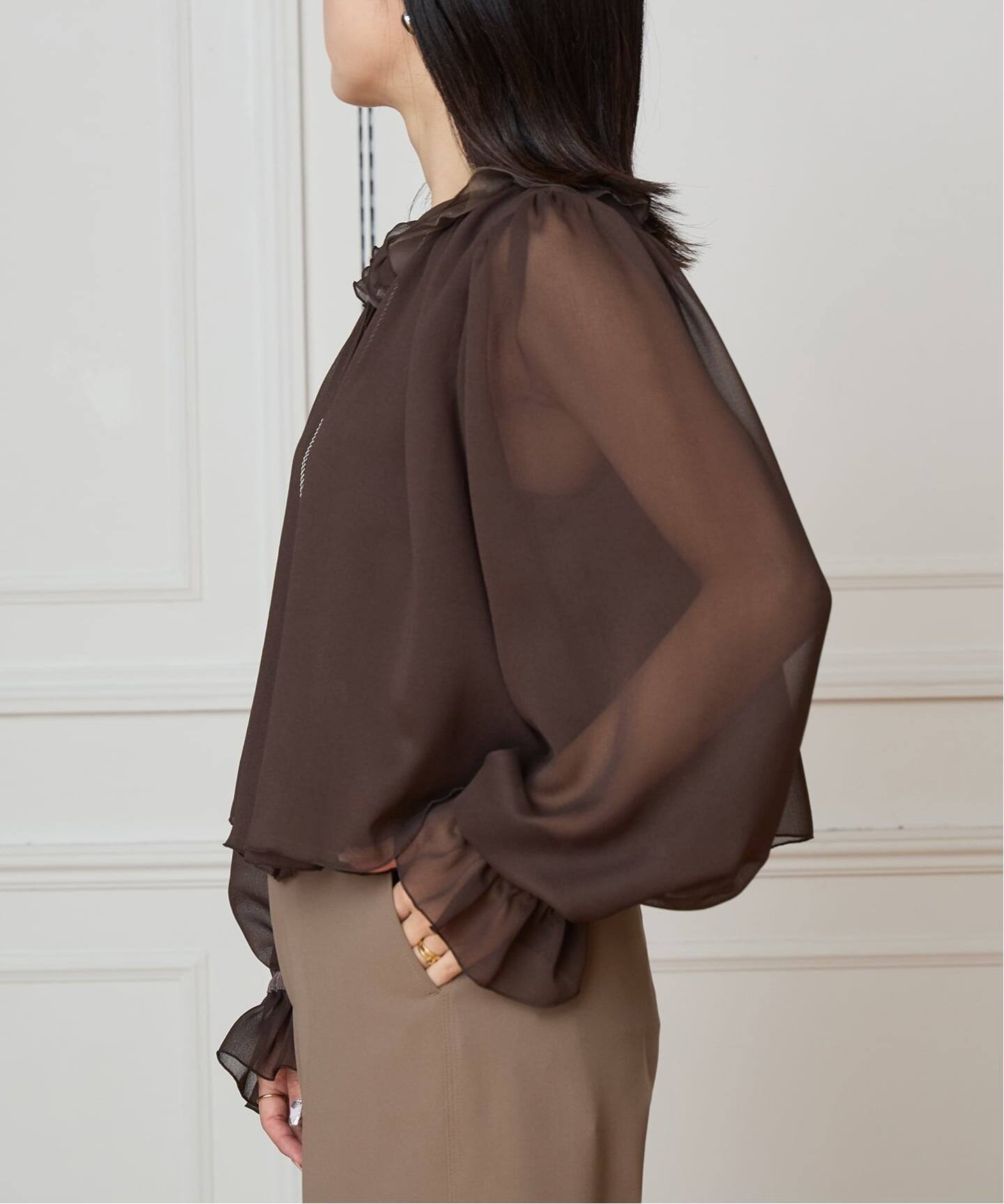 IENA LA BOUCLE ジョーゼットフリル襟ブラウス（シャツ／ブラウス