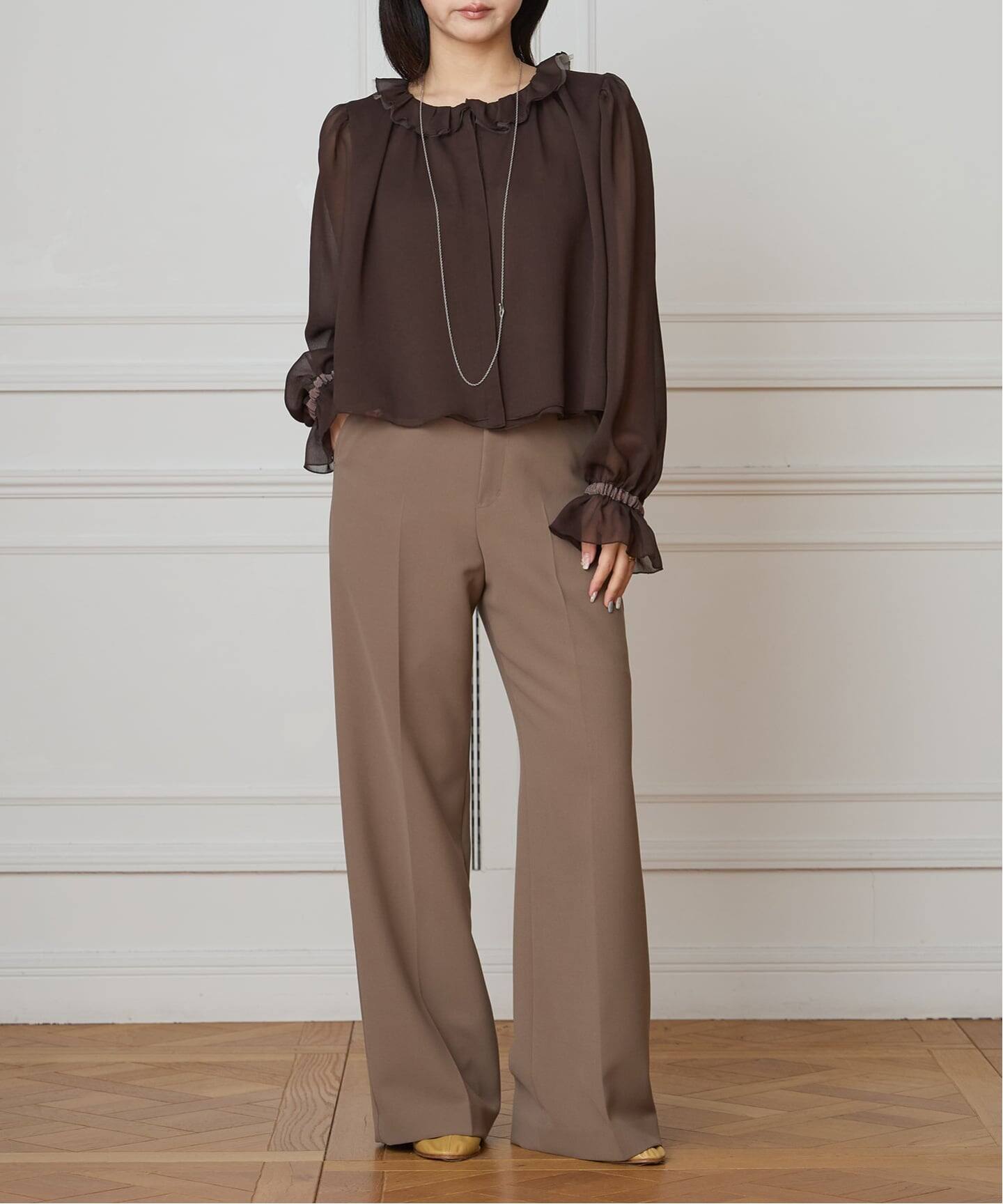 IENA LA BOUCLE ジョーゼットフリル襟ブラウス（シャツ／ブラウス