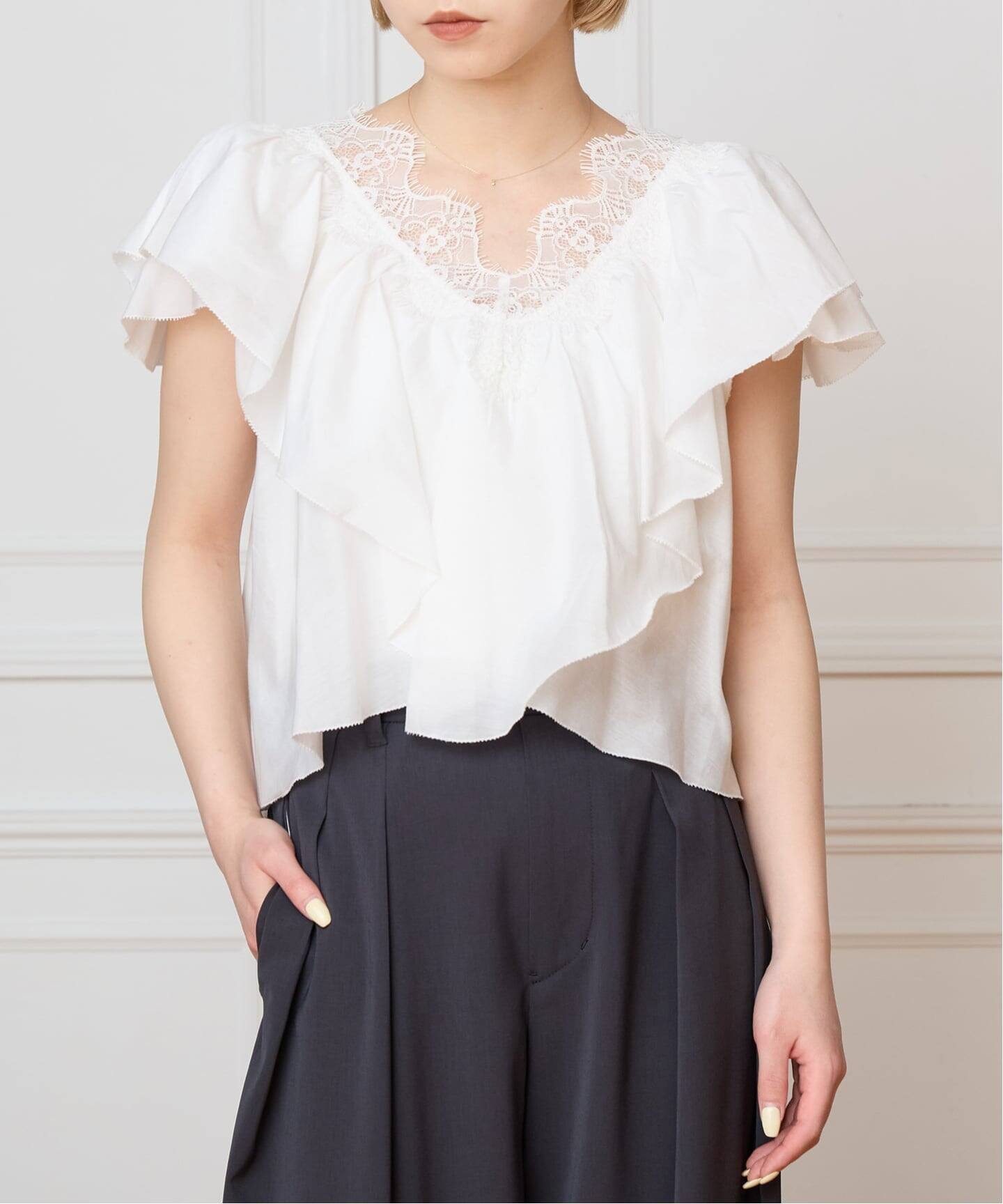 IENA LA BOUCLE レース Vネックブラウス（シャツ／ブラウス）｜IENA