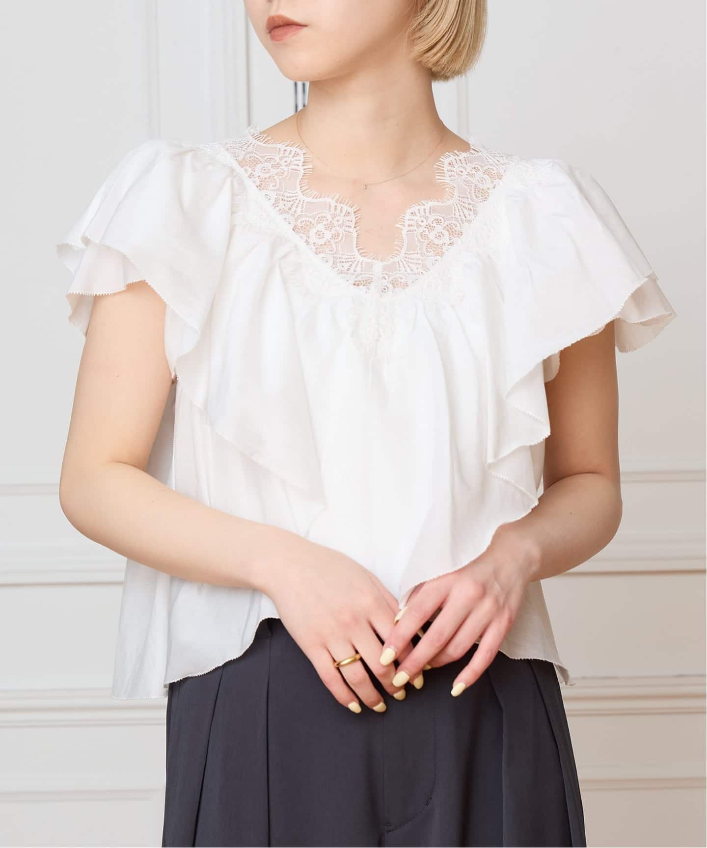 追加予約》IENA LA BOUCLE レース Vネックブラウス（シャツ／ブラウス