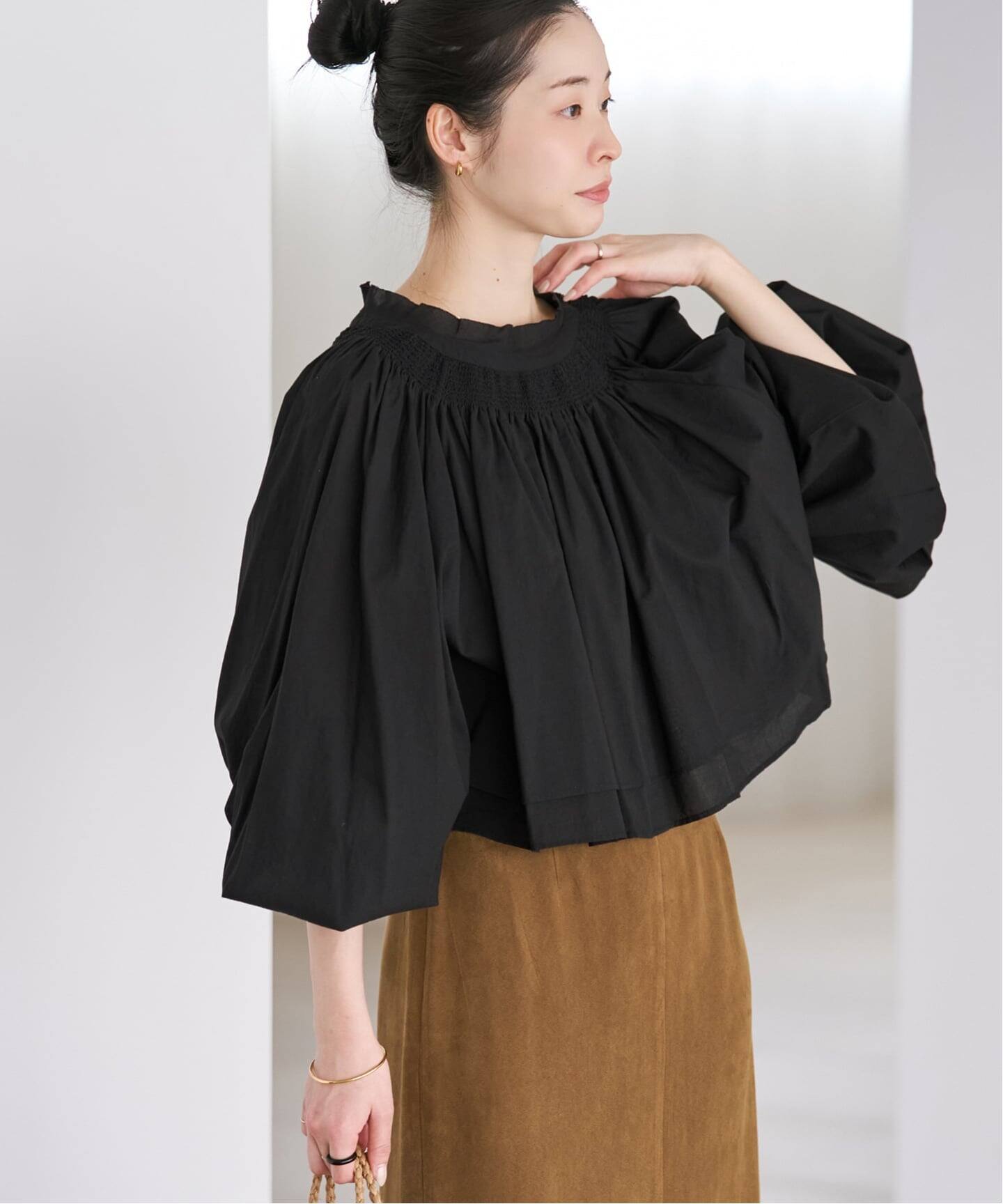 【新品未使用Plage】IND VOIL SHIRRING ブラウス ブラック IND VOIL SHIRRING ブラウス（シャツ／ブラウス）｜Plage（プラージュ