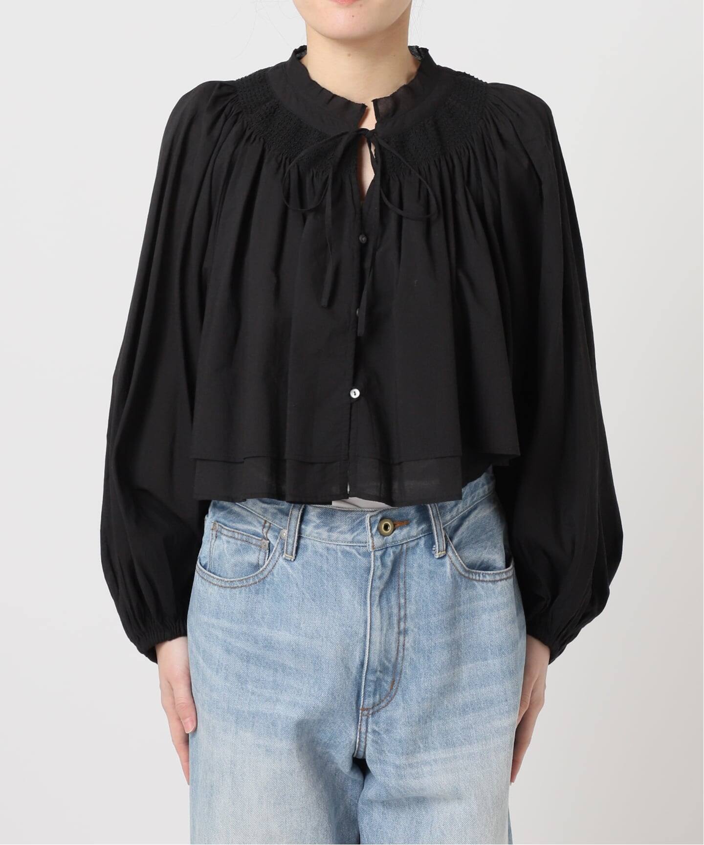 【新品未使用Plage】IND VOIL SHIRRING ブラウス ブラック IND VOIL SHIRRING ブラウス（シャツ／ブラウス）｜Plage（プラージュ