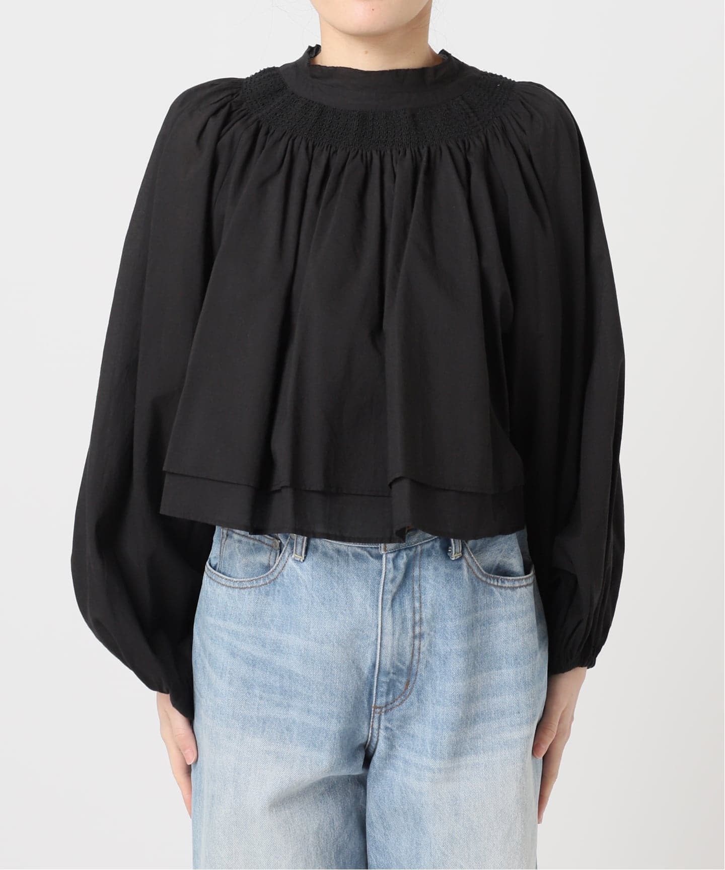 【新品未使用Plage】IND VOIL SHIRRING ブラウス ブラック IND VOIL SHIRRING ブラウス（シャツ／ブラウス）｜Plage（プラージュ