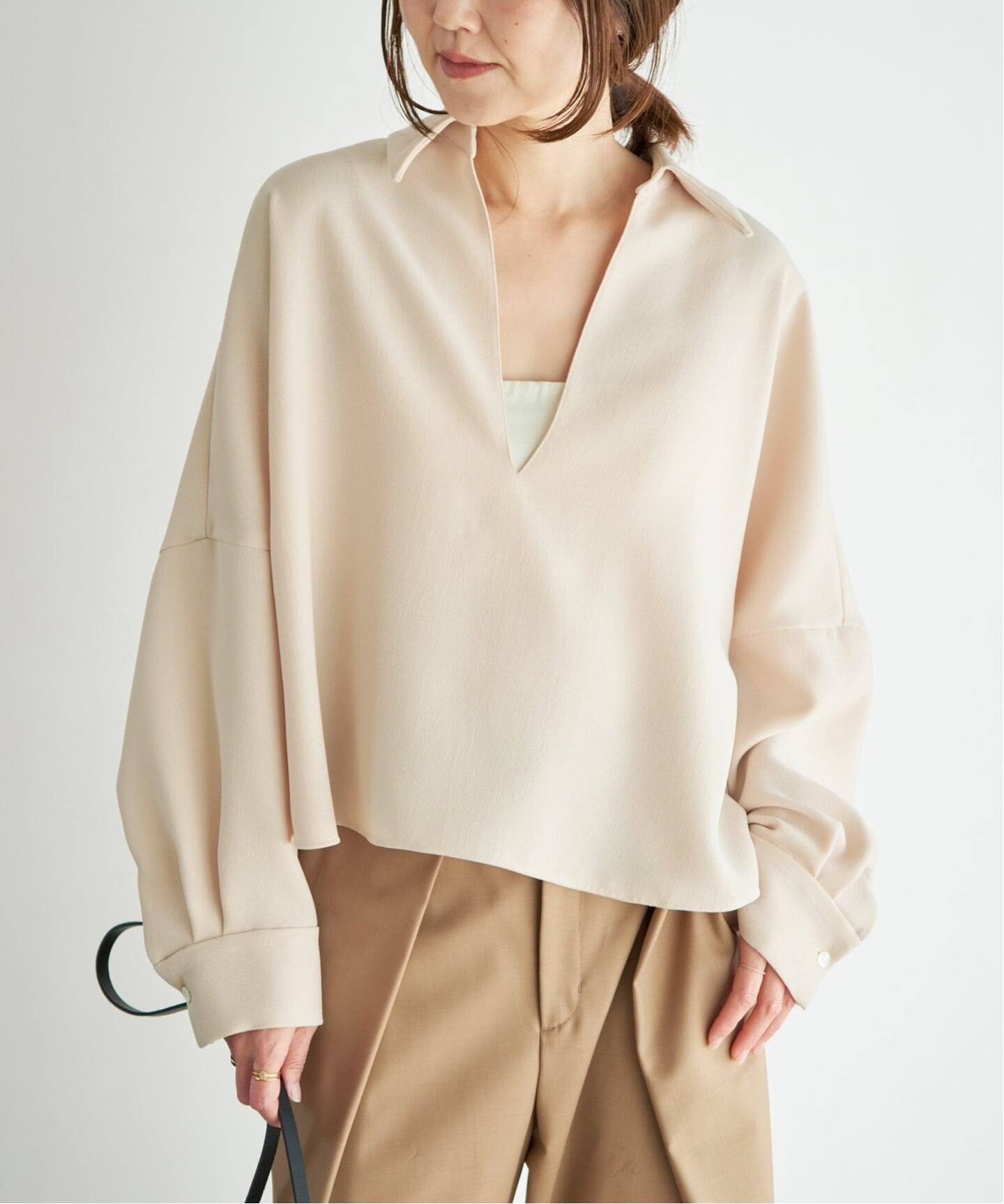 PLAGE プルオーバー スキッパーシャツ 長袖 アイボリー 追加》GEORGETTE SKIPPER ブラウス（シャツ／ブラウス）｜Plage