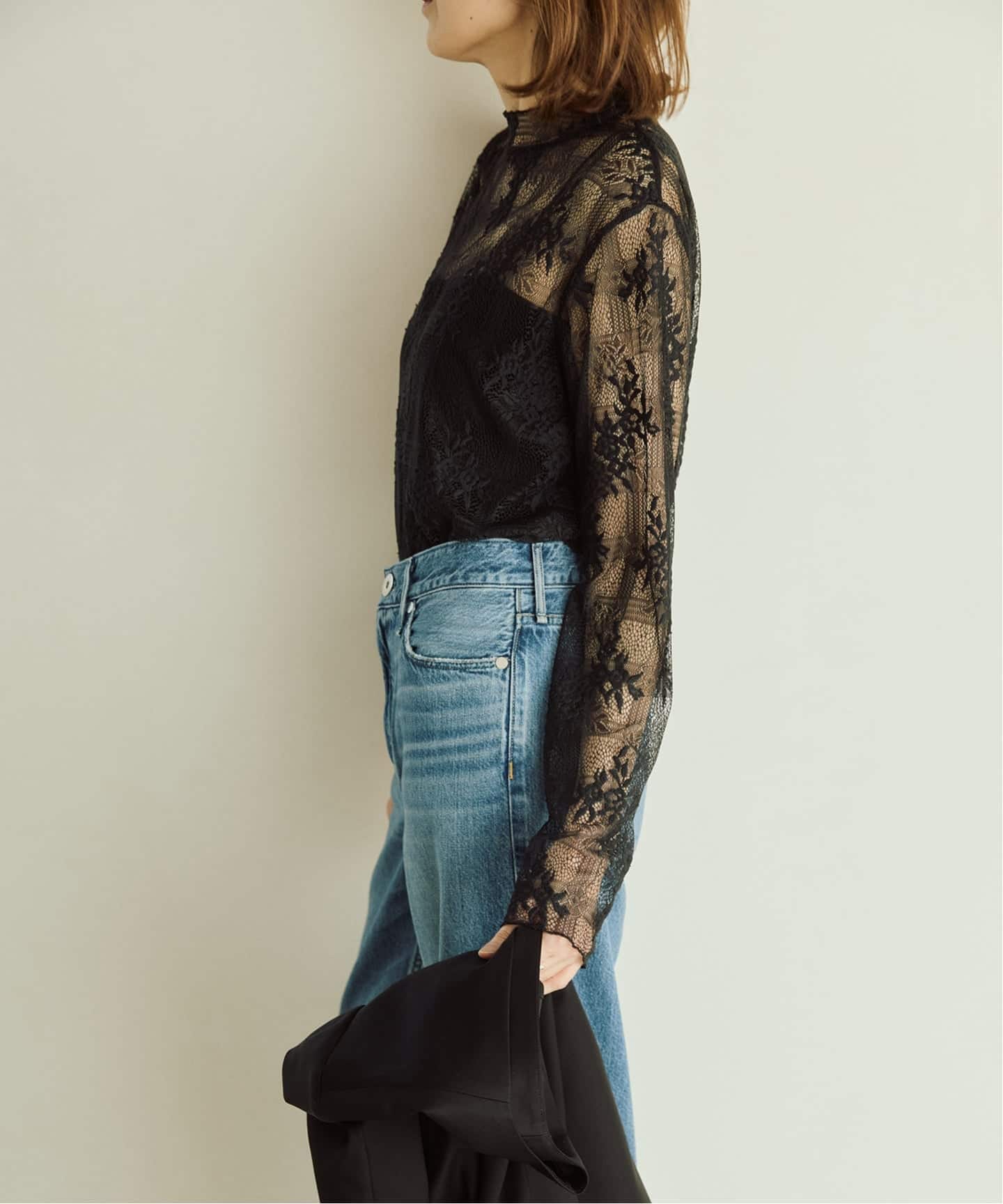 VERMEIL par iena レーススリーブレストップス ブラック 追加》Soft Lace トップス（シャツ／ブラウス）｜VERMEIL par iena