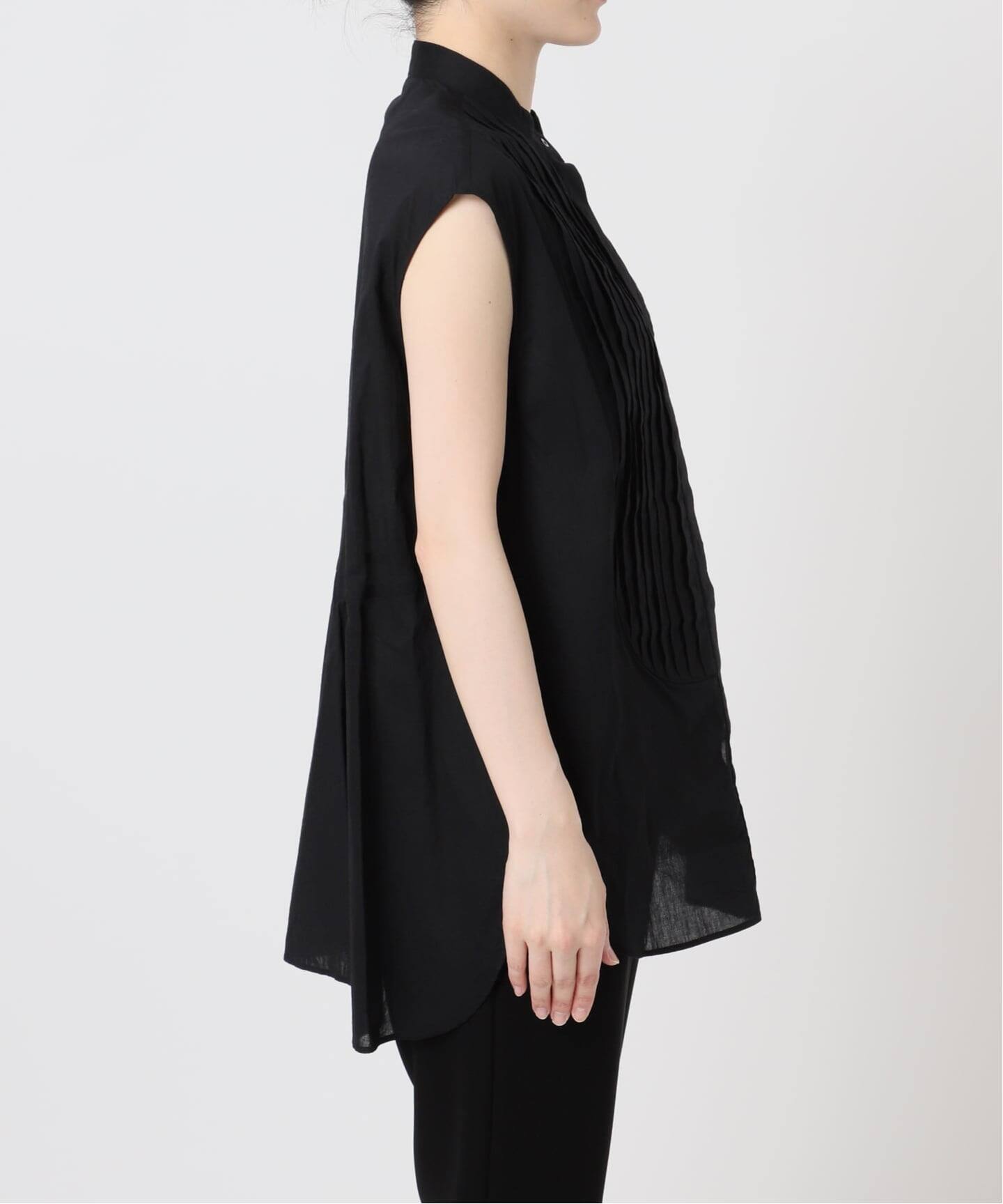 【BLACK】ピンタックノースリーブブラウス 予約》ピンタックノースリーブブラウス（シャツ／ブラウス）｜VERMEIL
