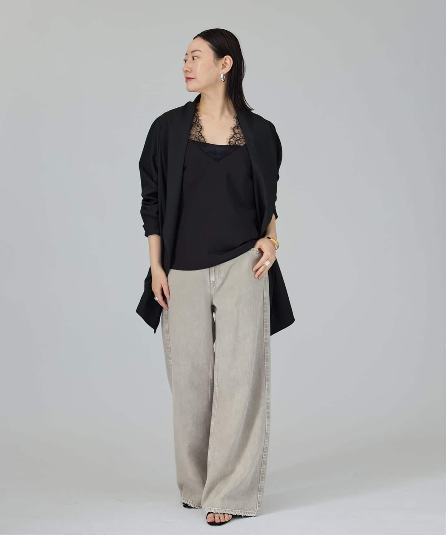 【ROOM NO.8(ルームエイト) 】レースブラウス 予約》Room no.8 BLACK ルームエイト ブラックサテンレースブラウス