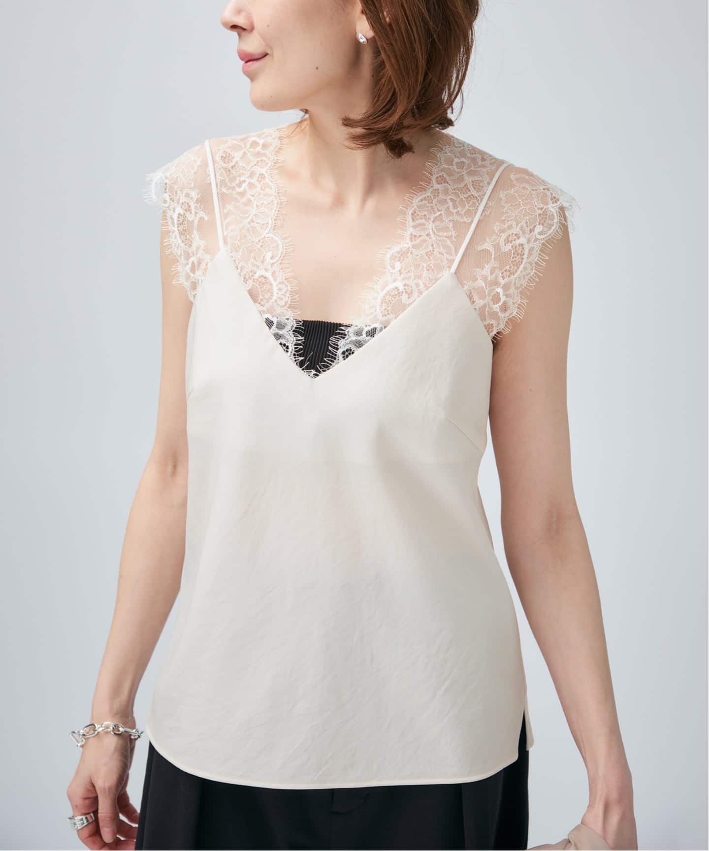 予約》Room no.8 BLACK ルームエイト ブラックサテンレースブラウス