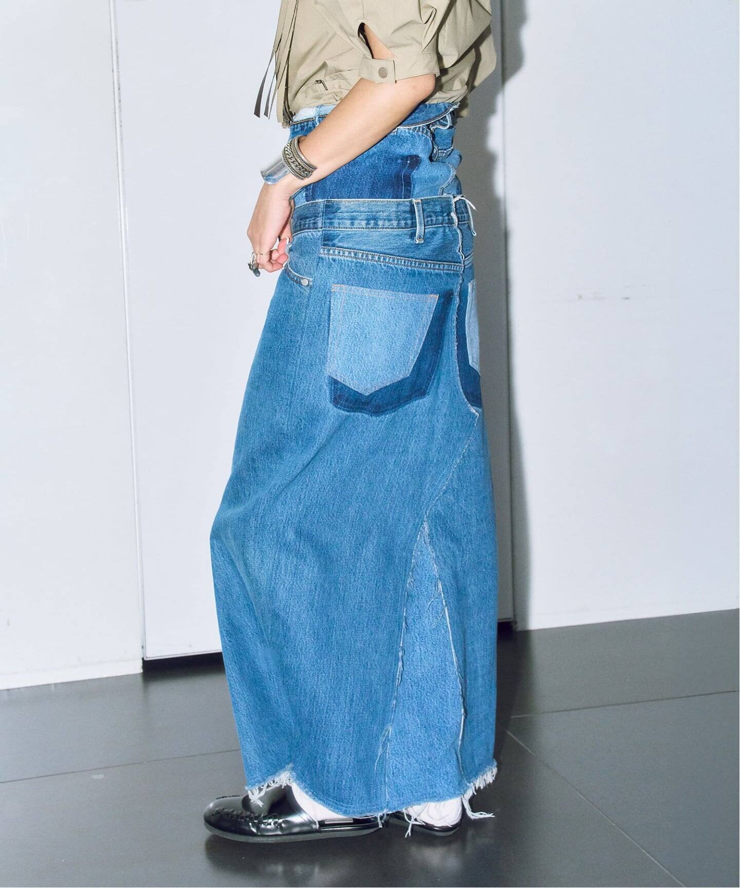 QUIITO W WAIST I LINE SK Q26S-S128：デニムスカート（デニムスカート