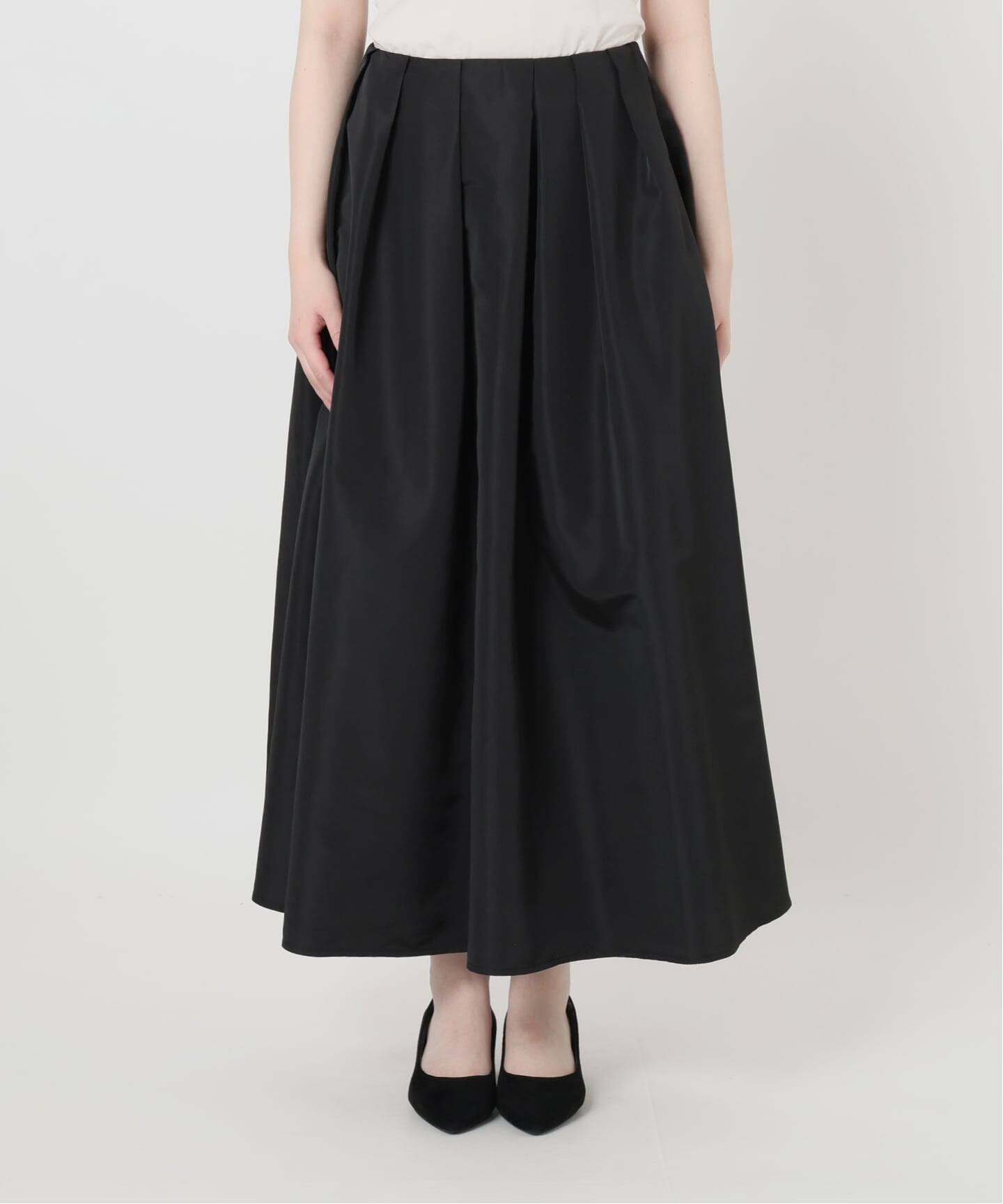 ドデカ　レディース　BLK M 洗える】タフタタックスカート（ロング・マキシ丈スカート）｜La