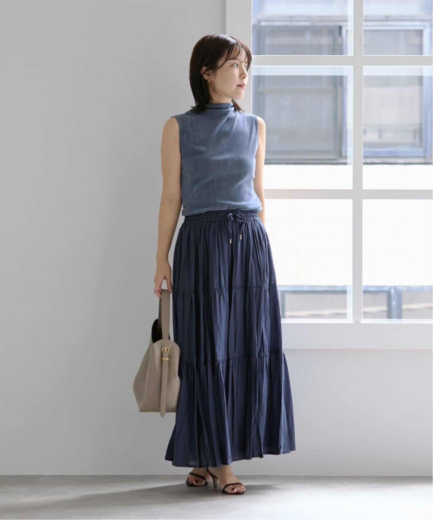 専用　Ｍaison de R フレンチリネンティアードスカート　ネイビー 洗える】ティアードスカート（ロング・マキシ丈スカート）｜La