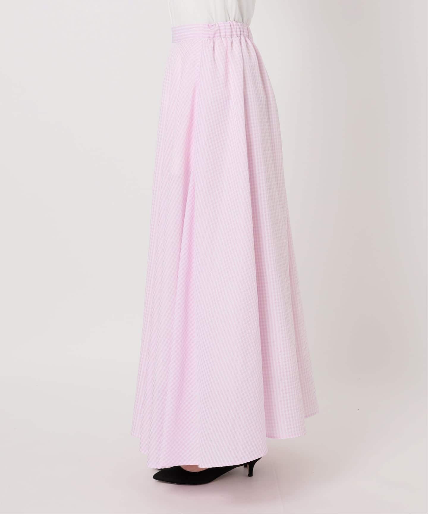 katie daisy skirt ピンクギンガム 予約》Higuchi*S ギンガムサッカースカート（ロング・マキシ丈スカート