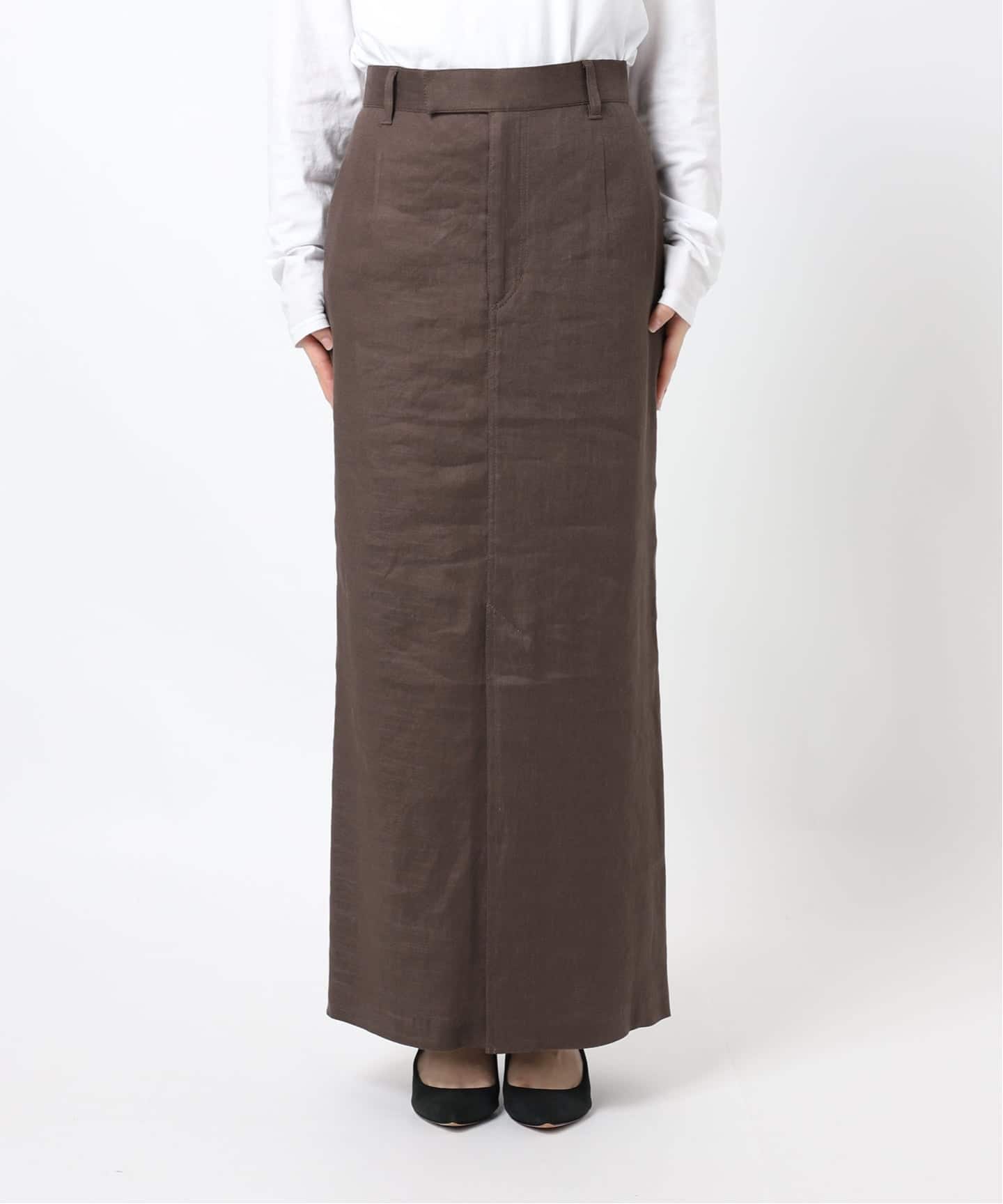 予約》リネンストレッチIラインスカート（ロング・マキシ丈スカート
