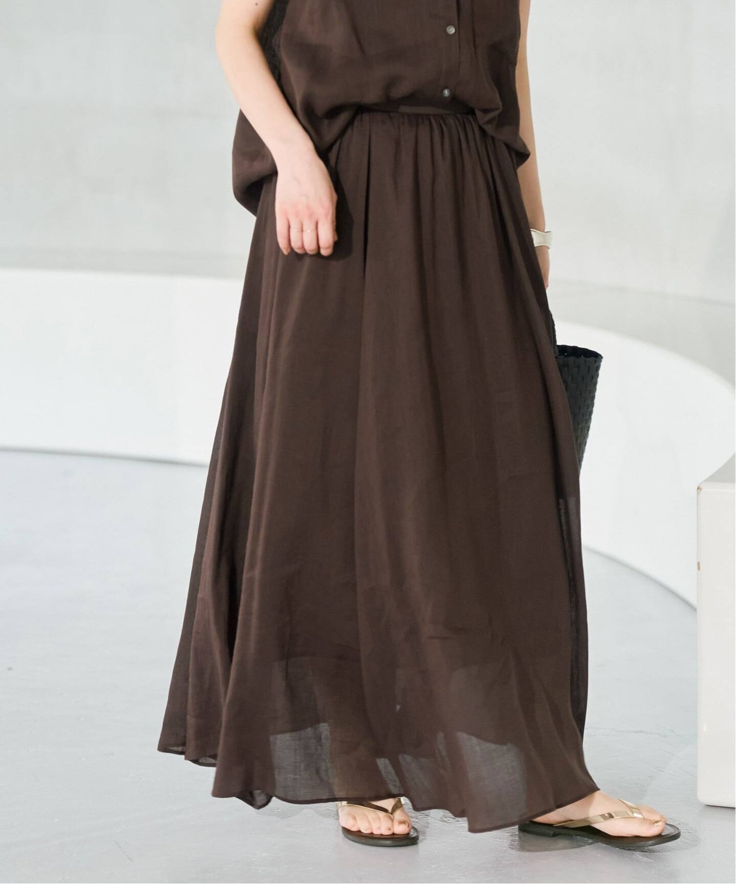 新品タグ付き✨enrica ラミー　シルク　フレアスカート　生成　36 セットアップ可》ラミーブレンドギャザーフレアスカート（ロング