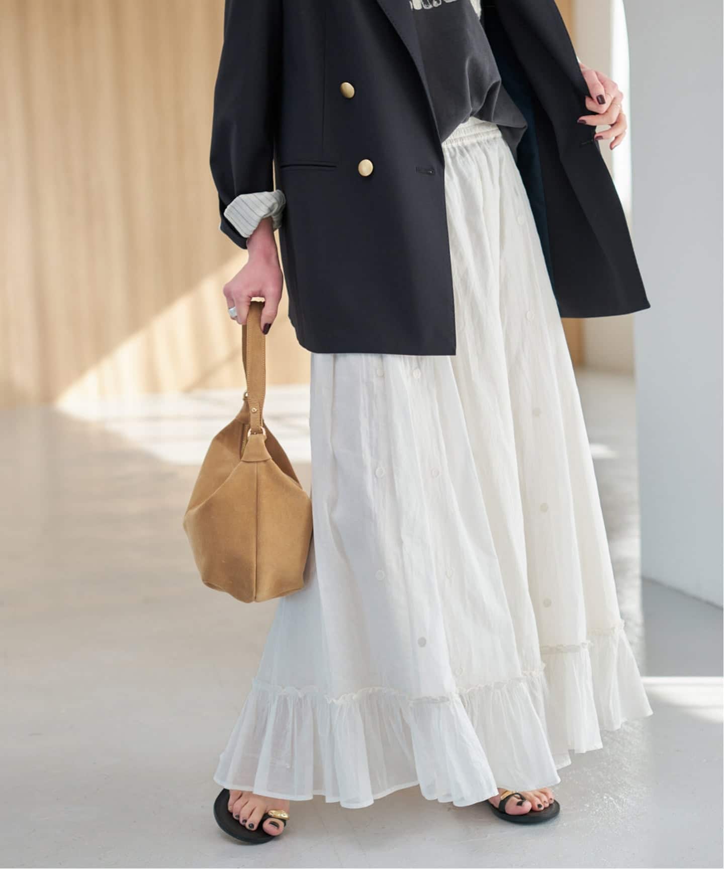 一部店舗+WEB限定予約》ドットエンブロイダリースカート（ロング