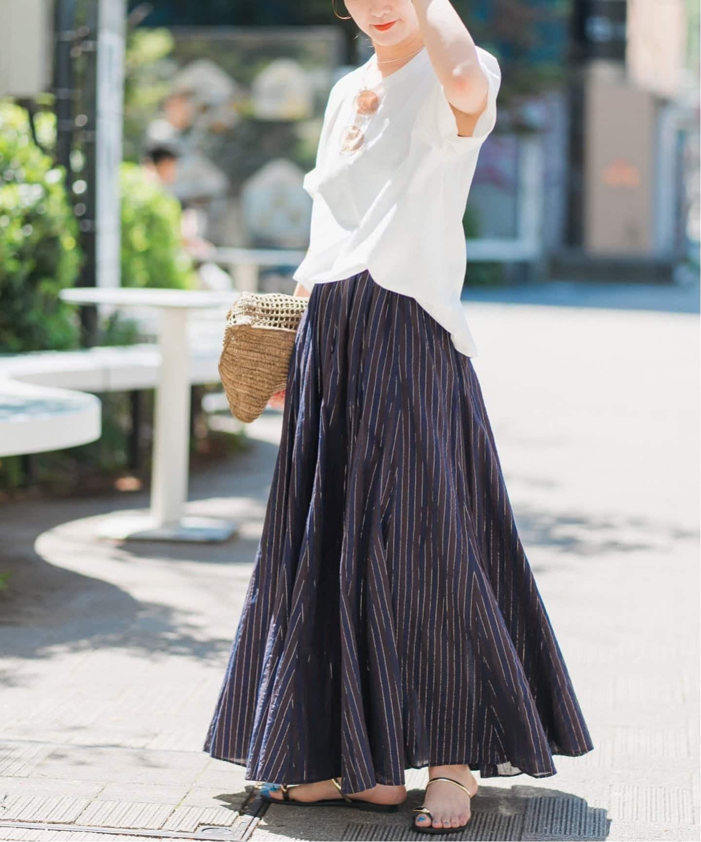 WEB限定 / 追加予約》HYUストライプギャザーフレアスカート（ロング