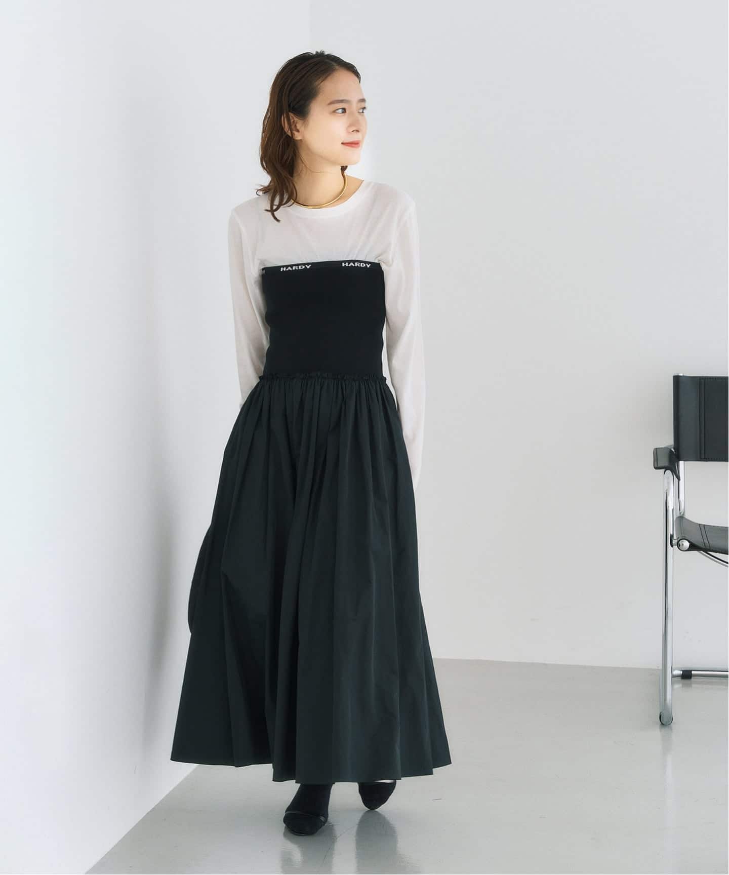 タフタウエストリブスカート（ロング・マキシ丈スカート）｜HARDY NOIR