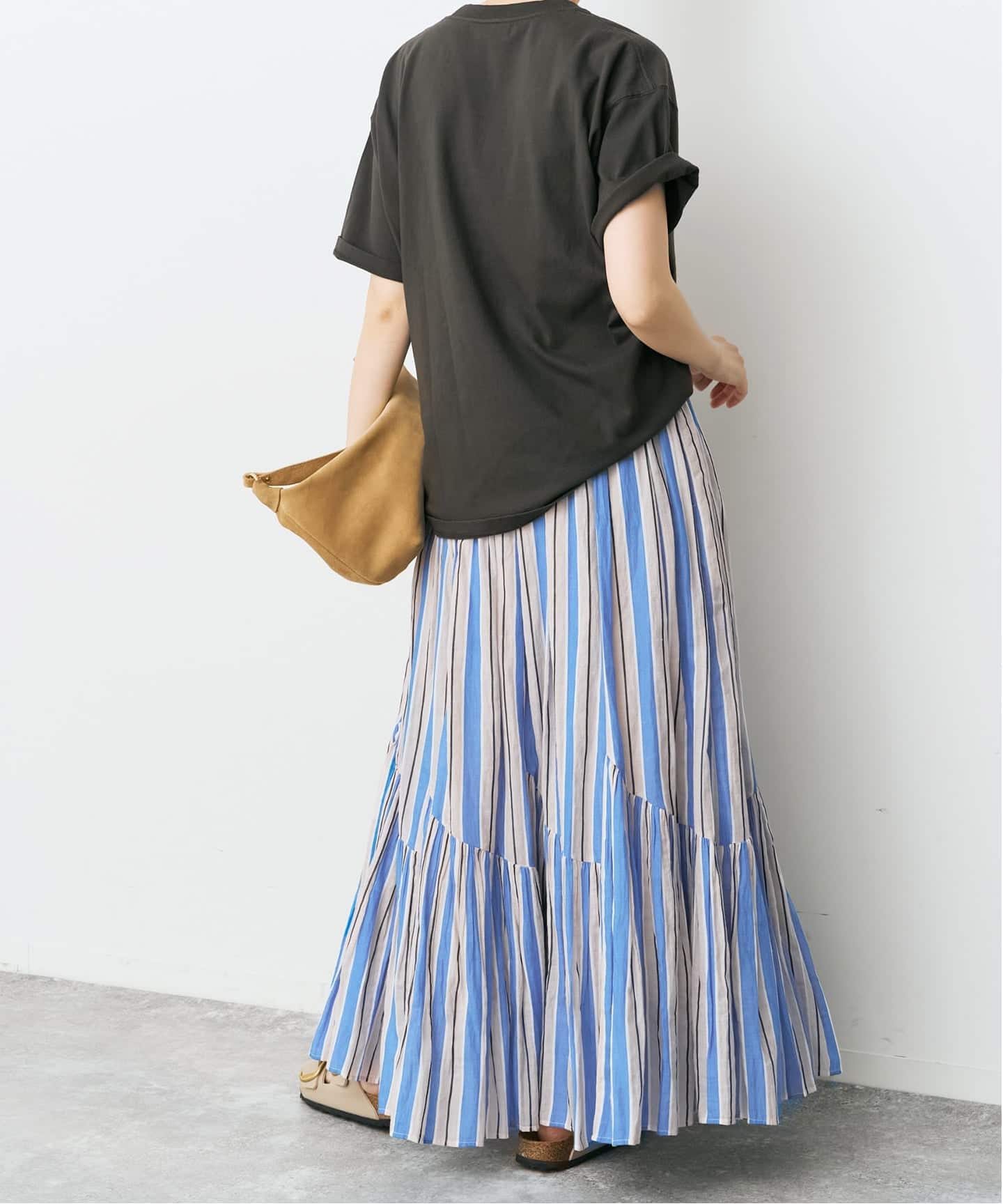 ne Quittez pas レース ロングスカート　ブルー系 別注カラー有》ne Quittez pas CottonVoile StripeSlant Panel Skirt