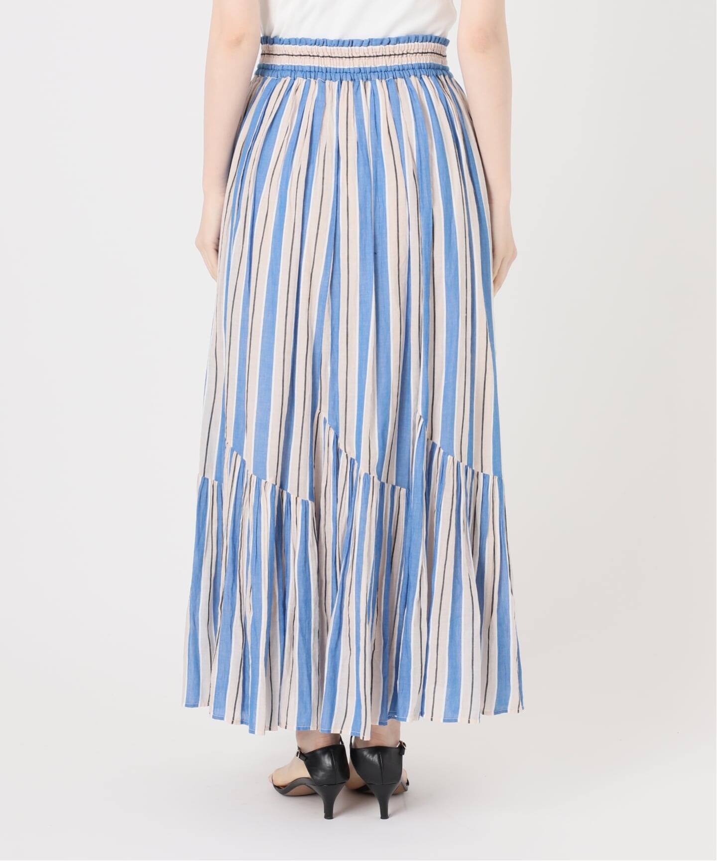 別注カラー有》ne Quittez pas CottonVoile StripeSlant Panel Skirt