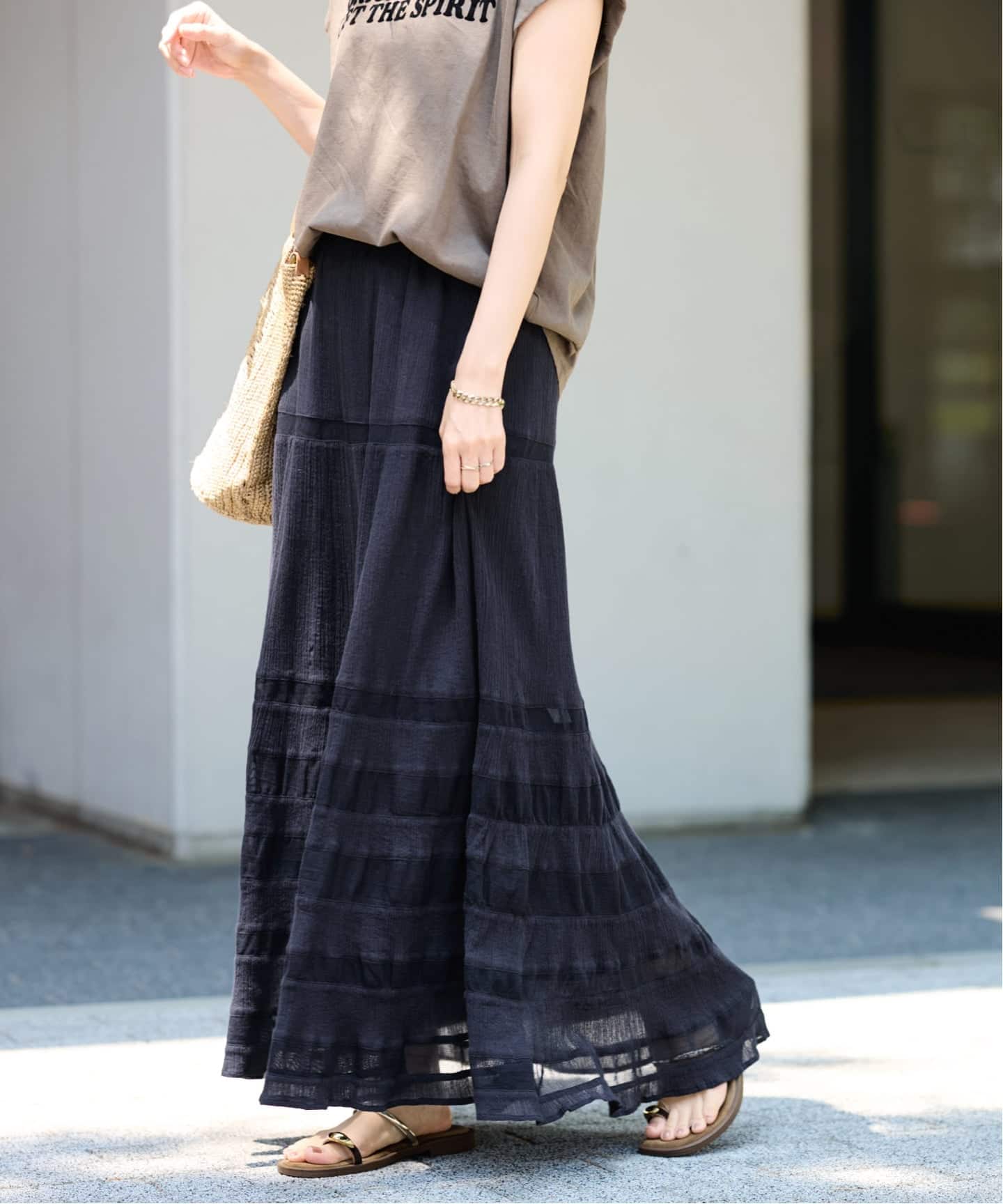 ≪追加≫コットンメッシュ切り替えスカート 2（ロング・マキシ丈
