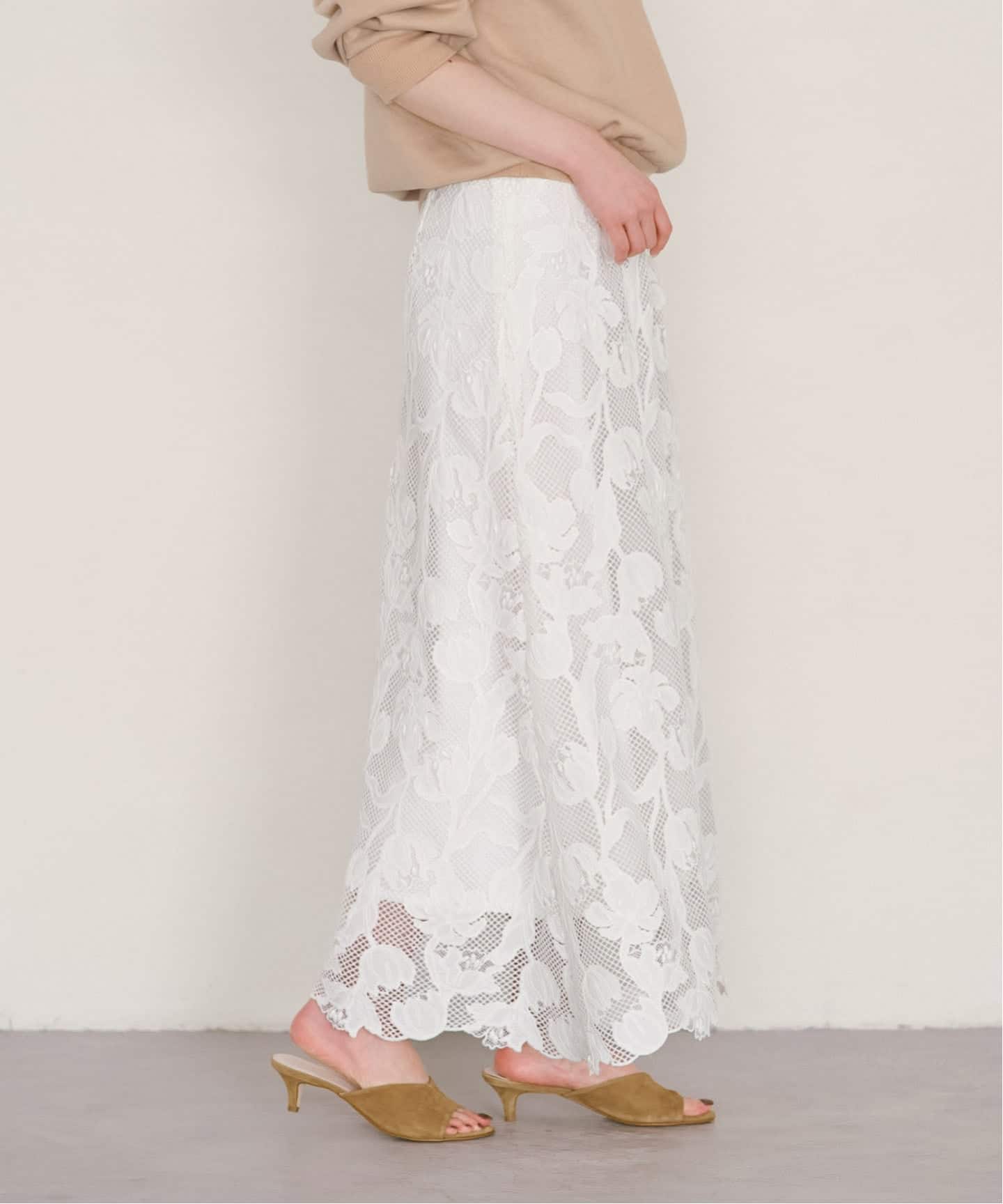 モチーフフラワーレーススカート（ロング・マキシ丈スカート）｜NOBLE
