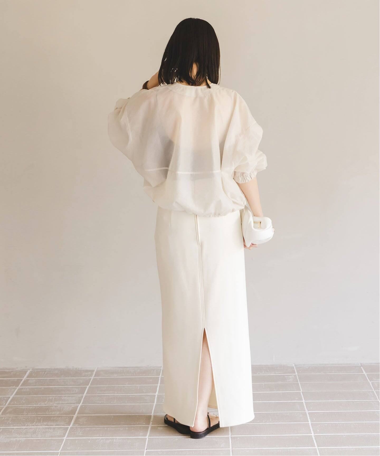 NOBLE 【洗える】コンフォートジャージーライクタイトスカート　ホワイト 追加》【洗える】コンフォートジャージーライクタイトスカート6