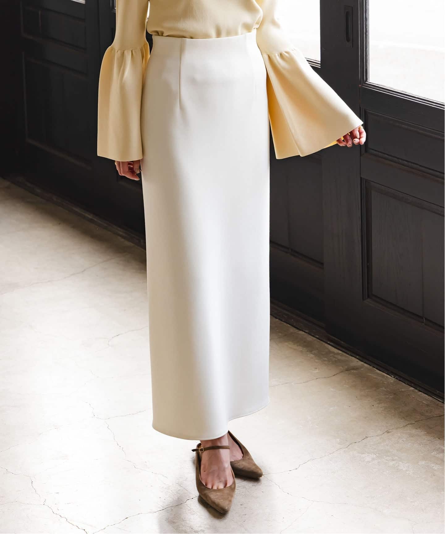 Noble コンフォートジャージライクタイトスカート　ホワイト　34 追加》【洗える】コンフォートジャージーライクタイトスカート 3