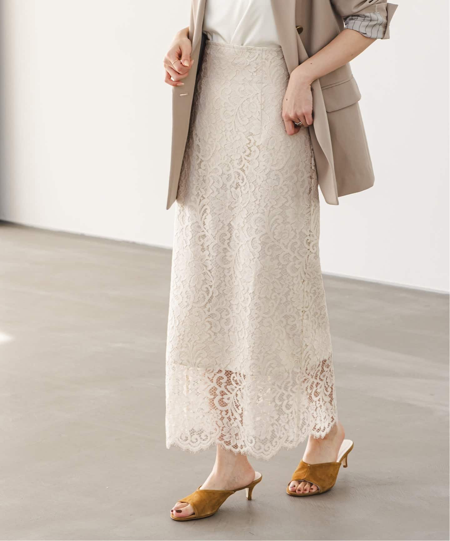 WEB＆一部店舗限定・追加》リバーレースIラインスカート（ロング