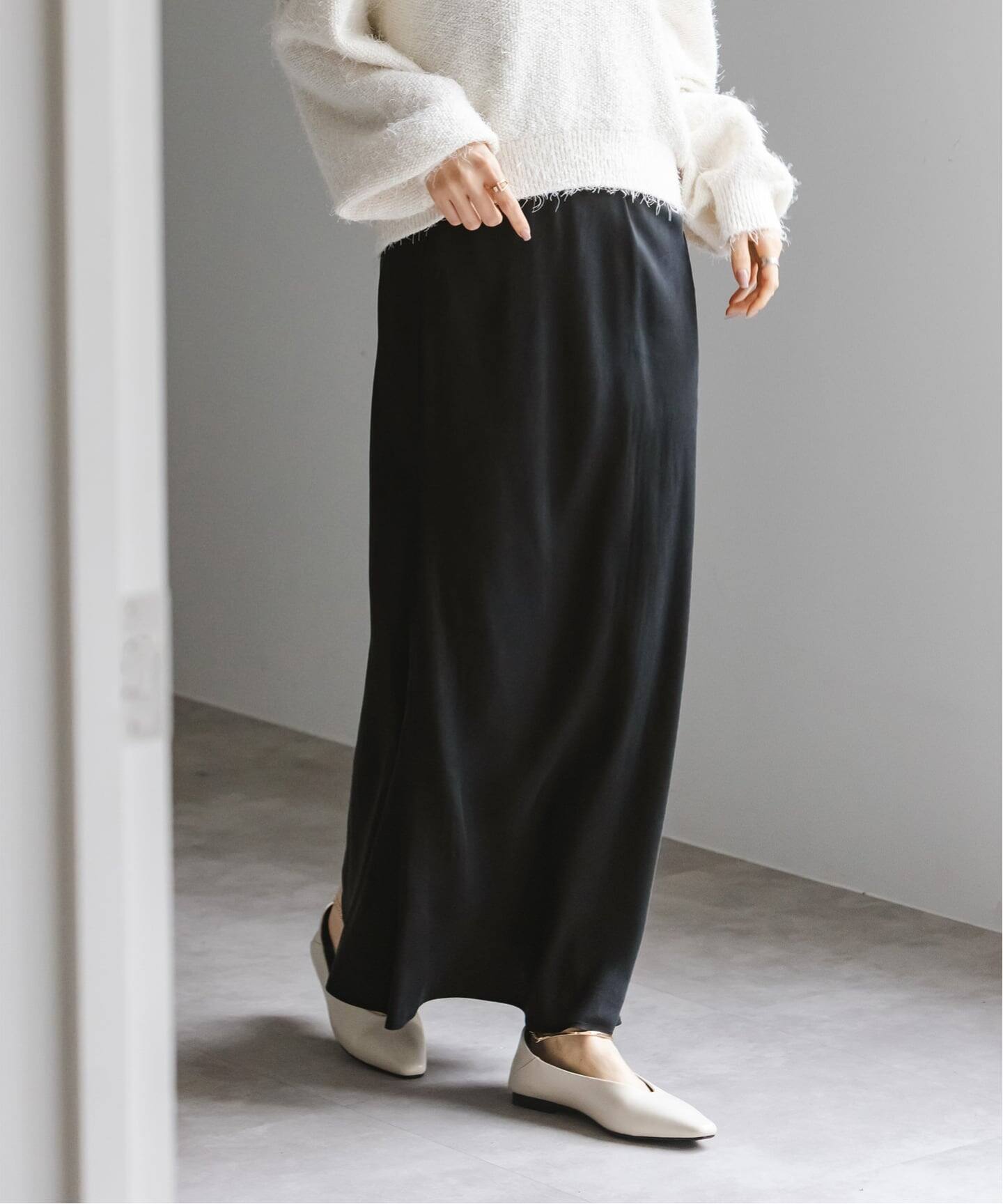 新色・追加》キュプラサテンナローAラインスカート（ロング・マキシ丈