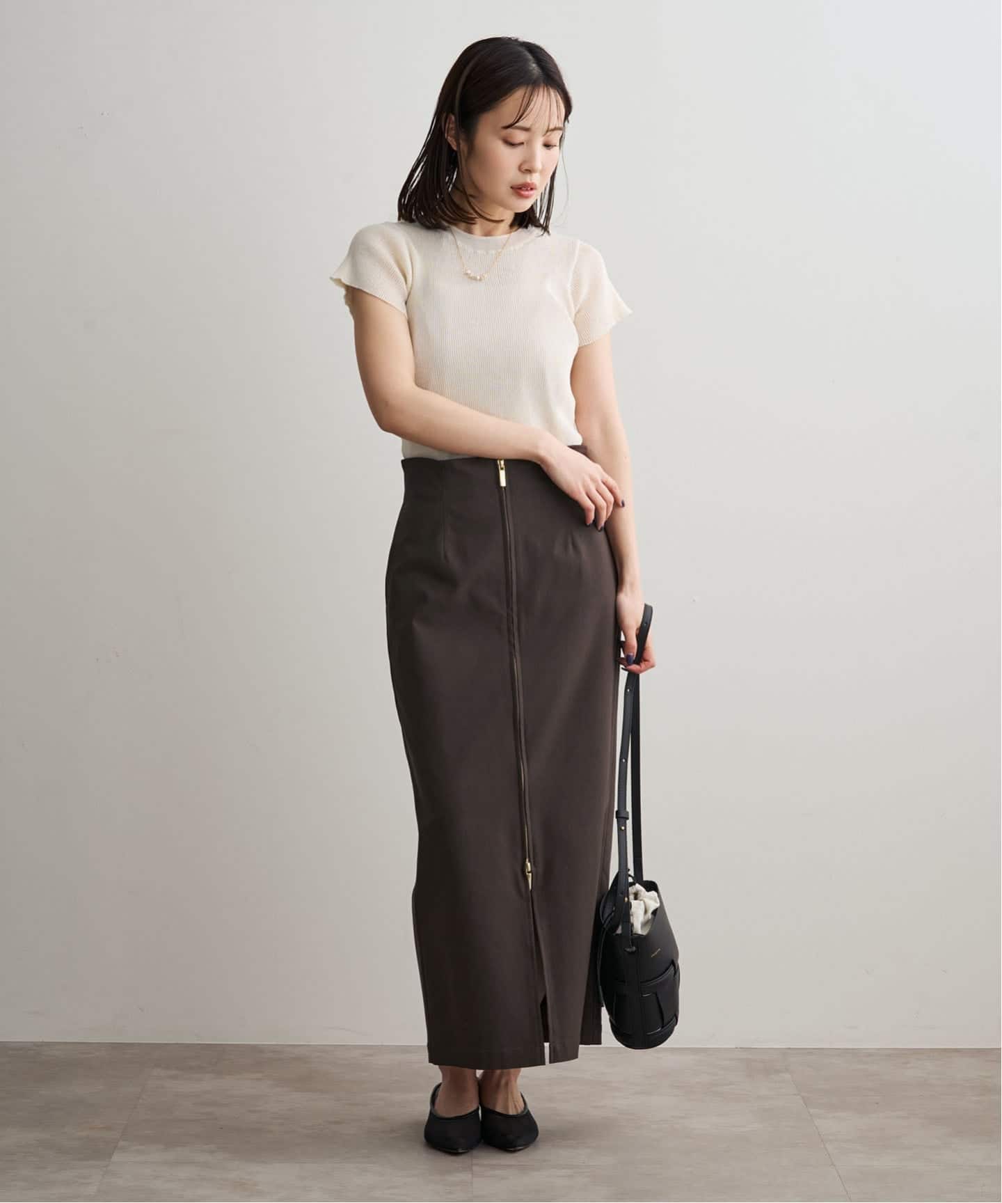 極美品　ノーブル　25SS コンフォートストレッチジップタイトスカート リネン混 ○コンフォートストレッチジップタイトスカート（ロング・マキシ丈