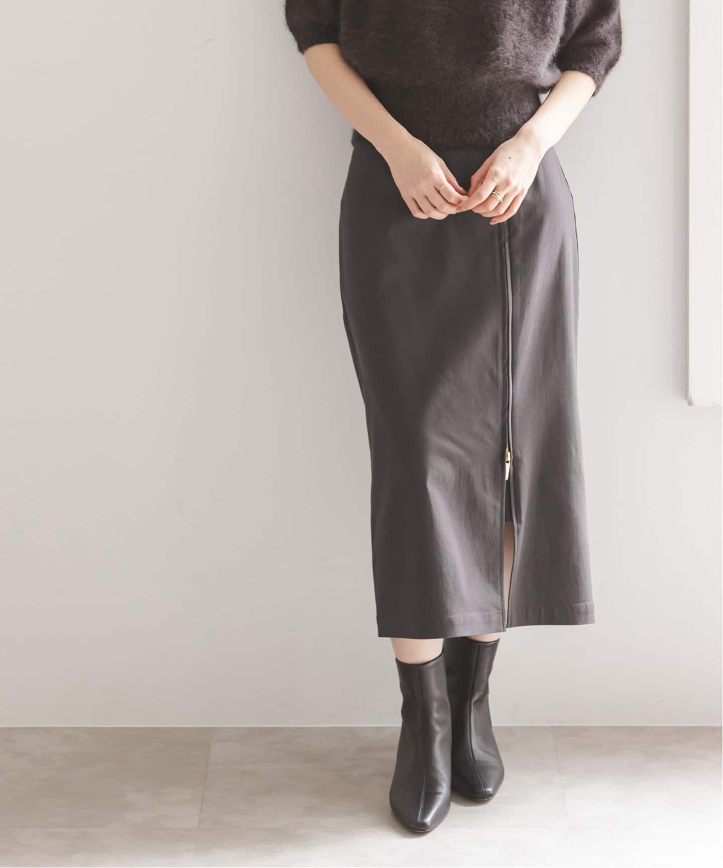 予約》RyNyコンフォートストレッチサイドZIPスカート（ロング・マキシ