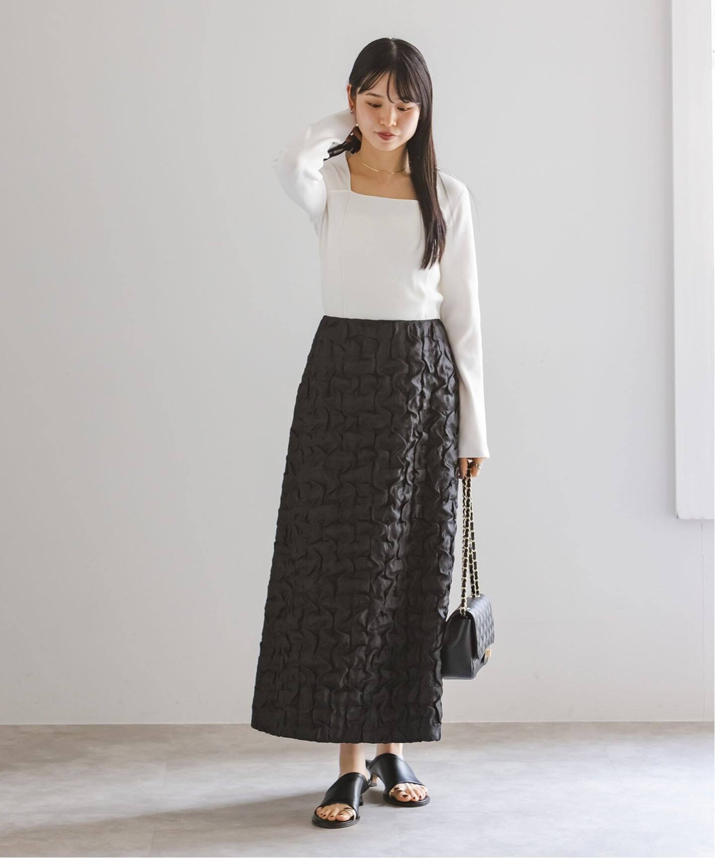 ランダムタックジャガードスカート（ロング・マキシ丈スカート