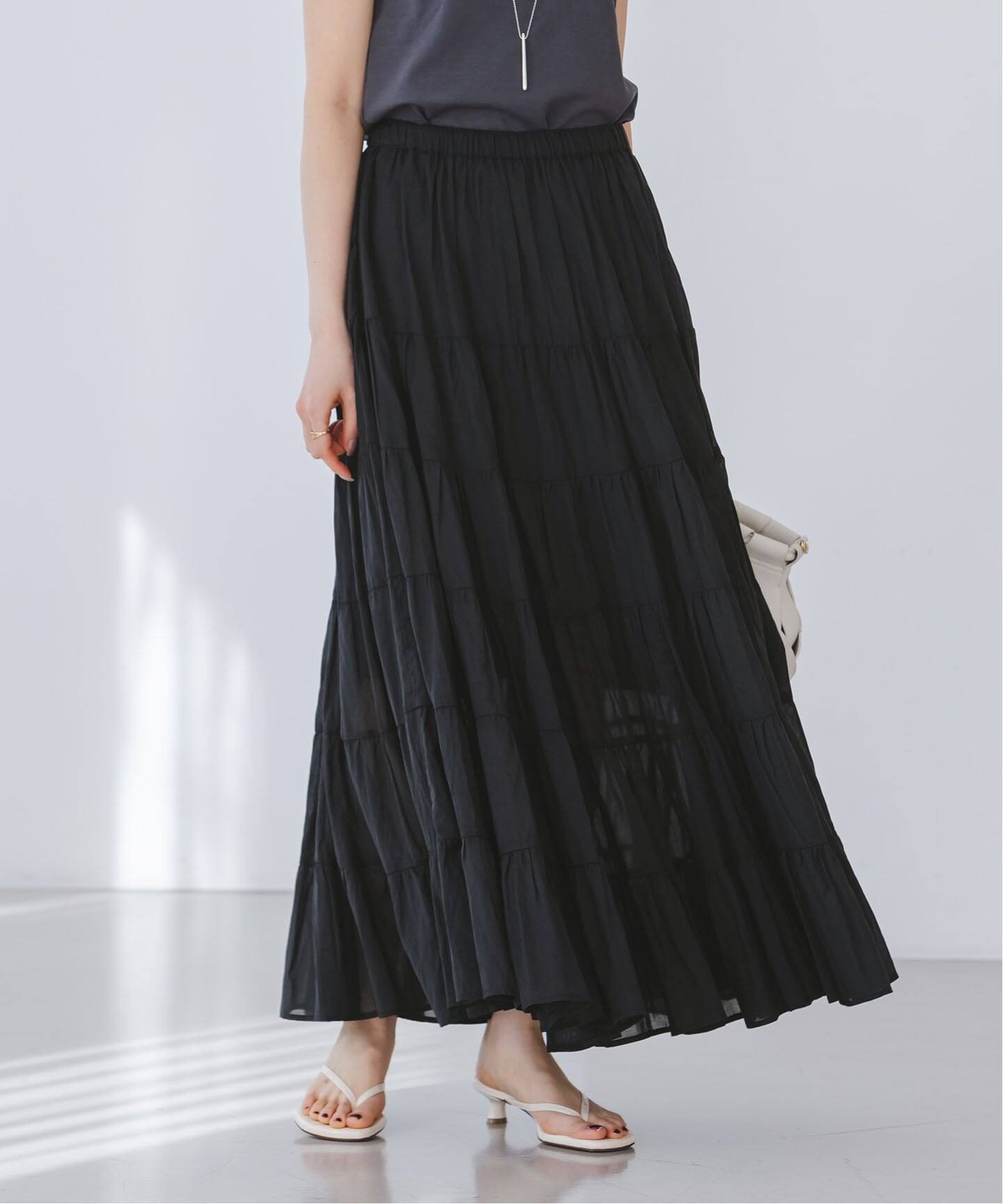 【COUTURE D’ADAM】美品 パイル レース スカート 金ボタン COUTURE D'ADAM/クチュールドアダム SushiVoile Tiered Skirt（ロング