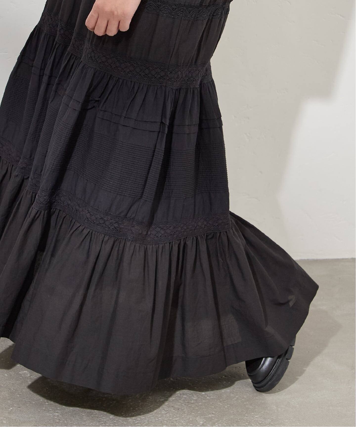 予約》インドボイルレースティアードスカート（ロング・マキシ丈