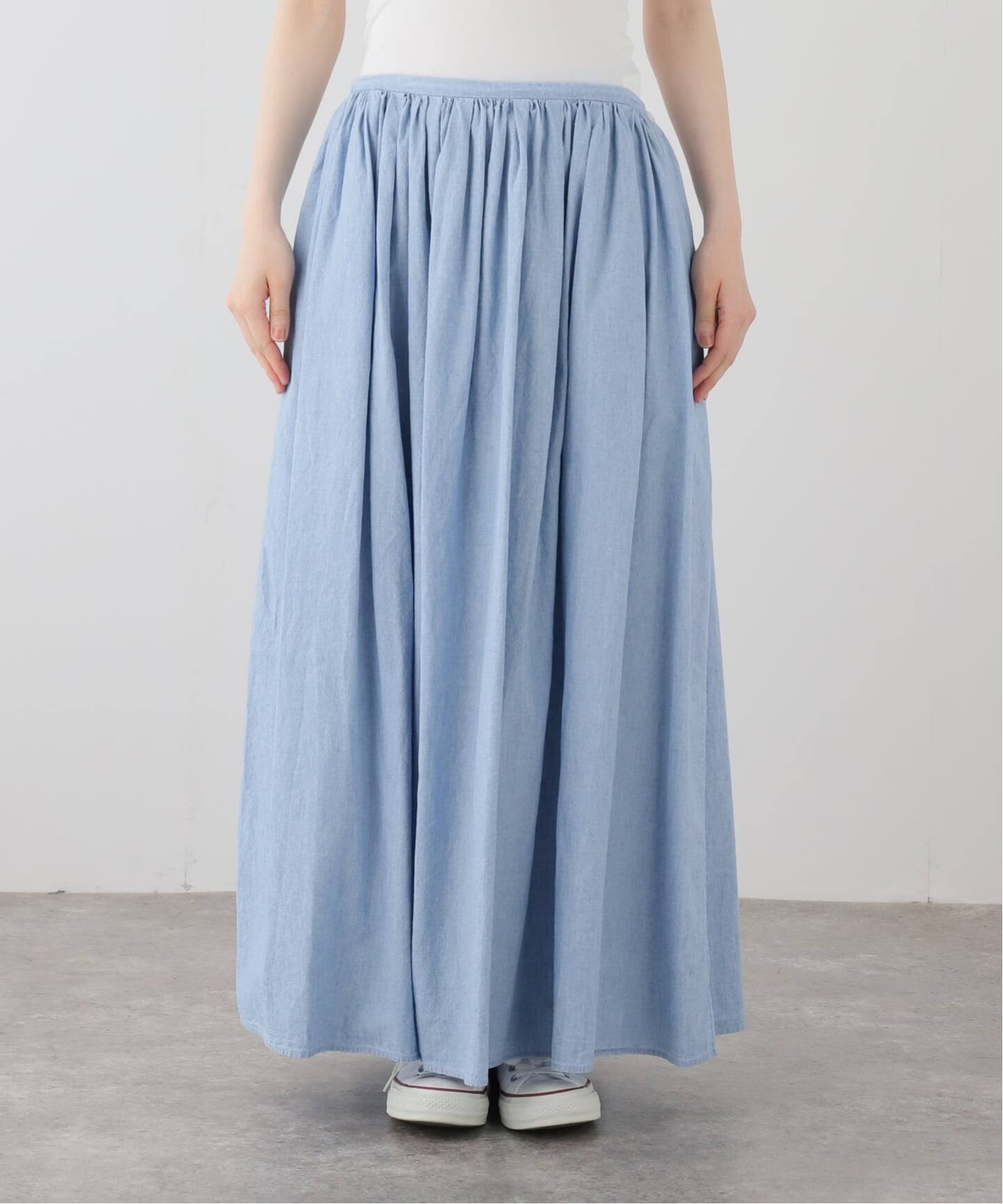 TOUJOURS 】CHAMBRAY Random Pleated Maxi Sk（ロング・マキシ丈