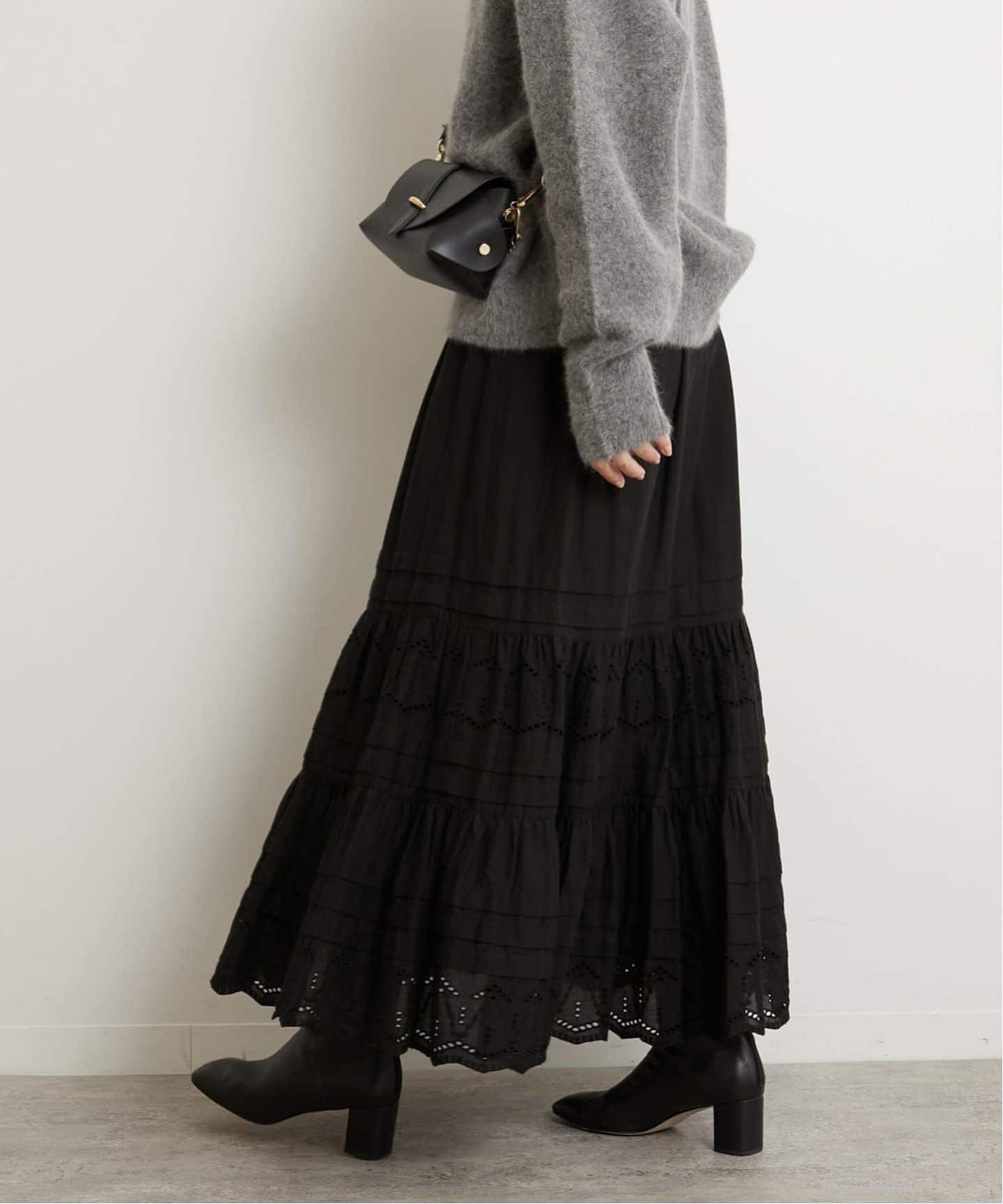 【新品】コットンボイル タック 刺繍ロングスカート WEB限定追加予約3》コットンボイルタック刺繍ロングスカート（ロング