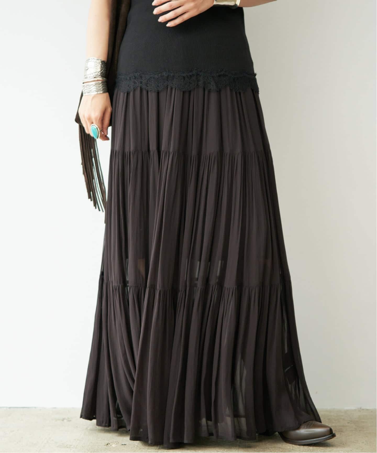 新品　Deuxieme Classe Sheer Boho スカート カーキ36 Sheer Boho スカート（ロング・マキシ丈スカート）｜Deuxieme Classe