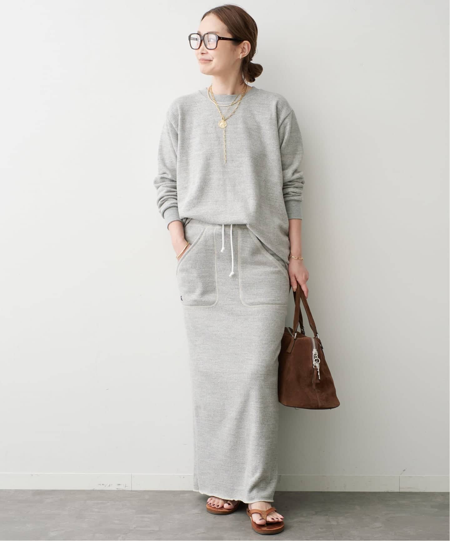 MADISONBLUE マディソンブルー スウェットスカート グレー S 予約》【MADISONBLUE / マディソンブルー】SWEAT SKIRT（ロング