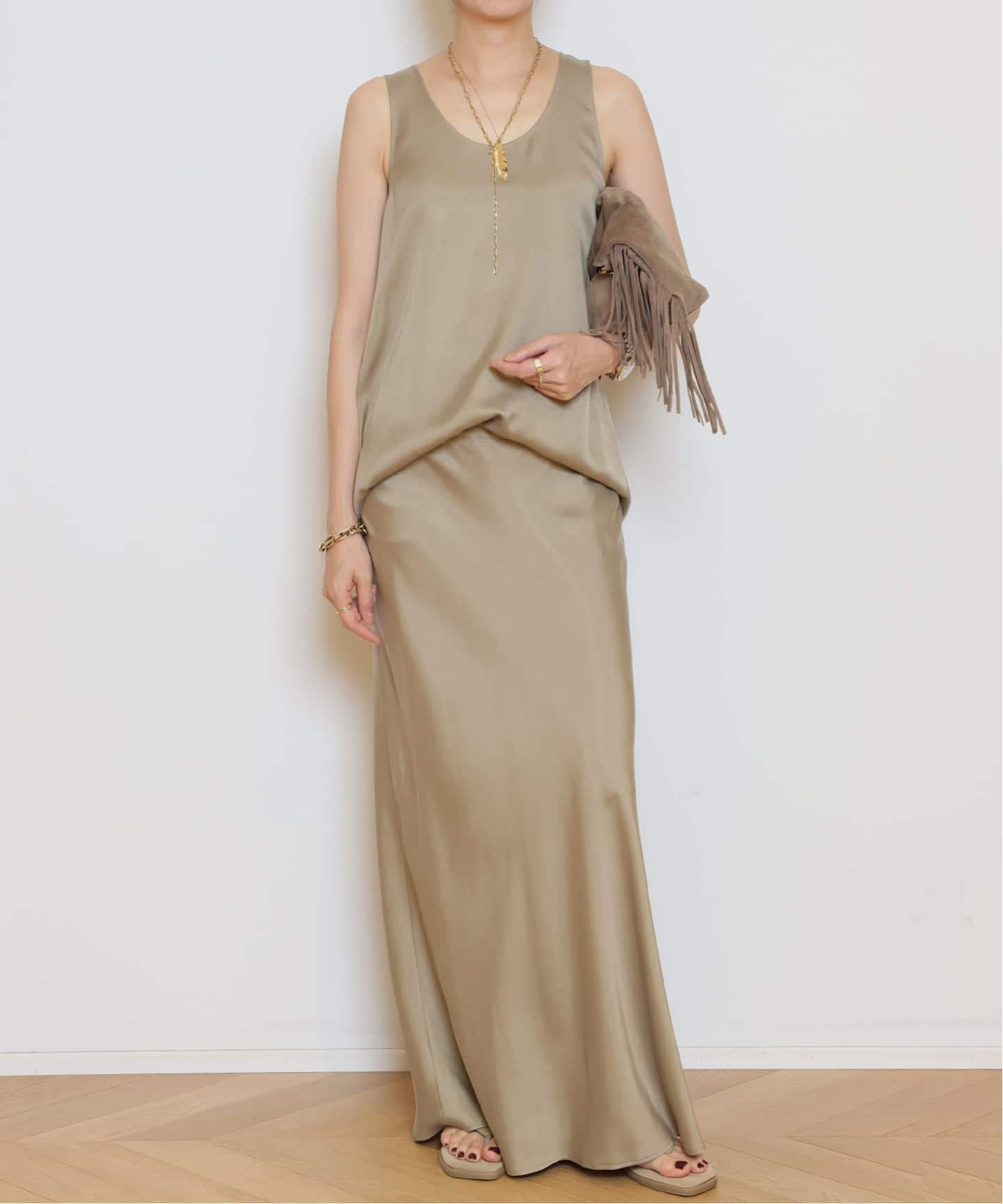 新品／EVERYDAY I LIKE.　Cu/R マキシスカート　ベージュ Cu/R maxi スカート（ロング・マキシ丈スカート）｜MUSE de Deuxieme