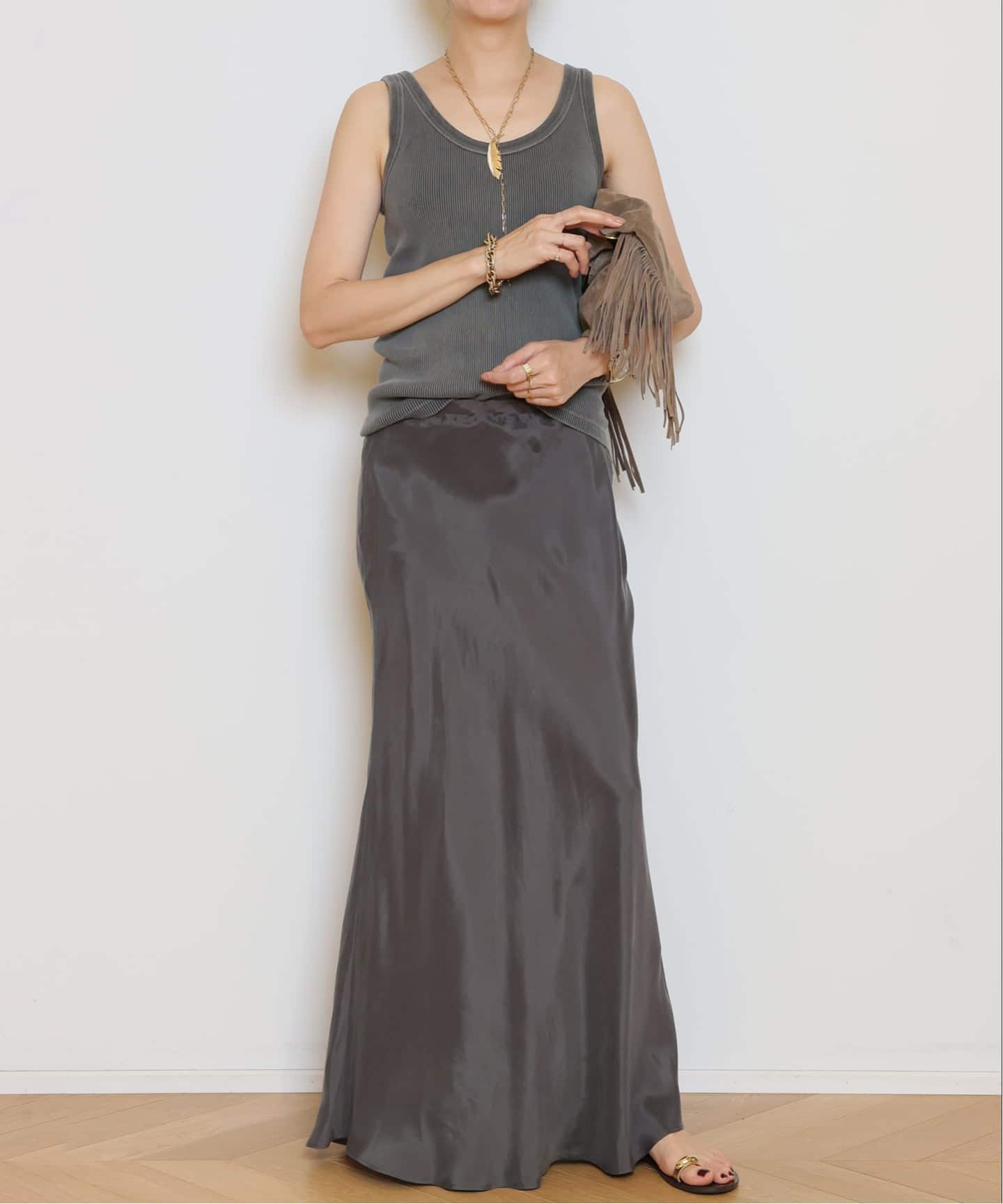 Cupro maxi スカート/ Baycrews購入 サテンスカート グレー Cupro maxi スカート（ロング・マキシ丈スカート）｜MUSE de Deuxieme