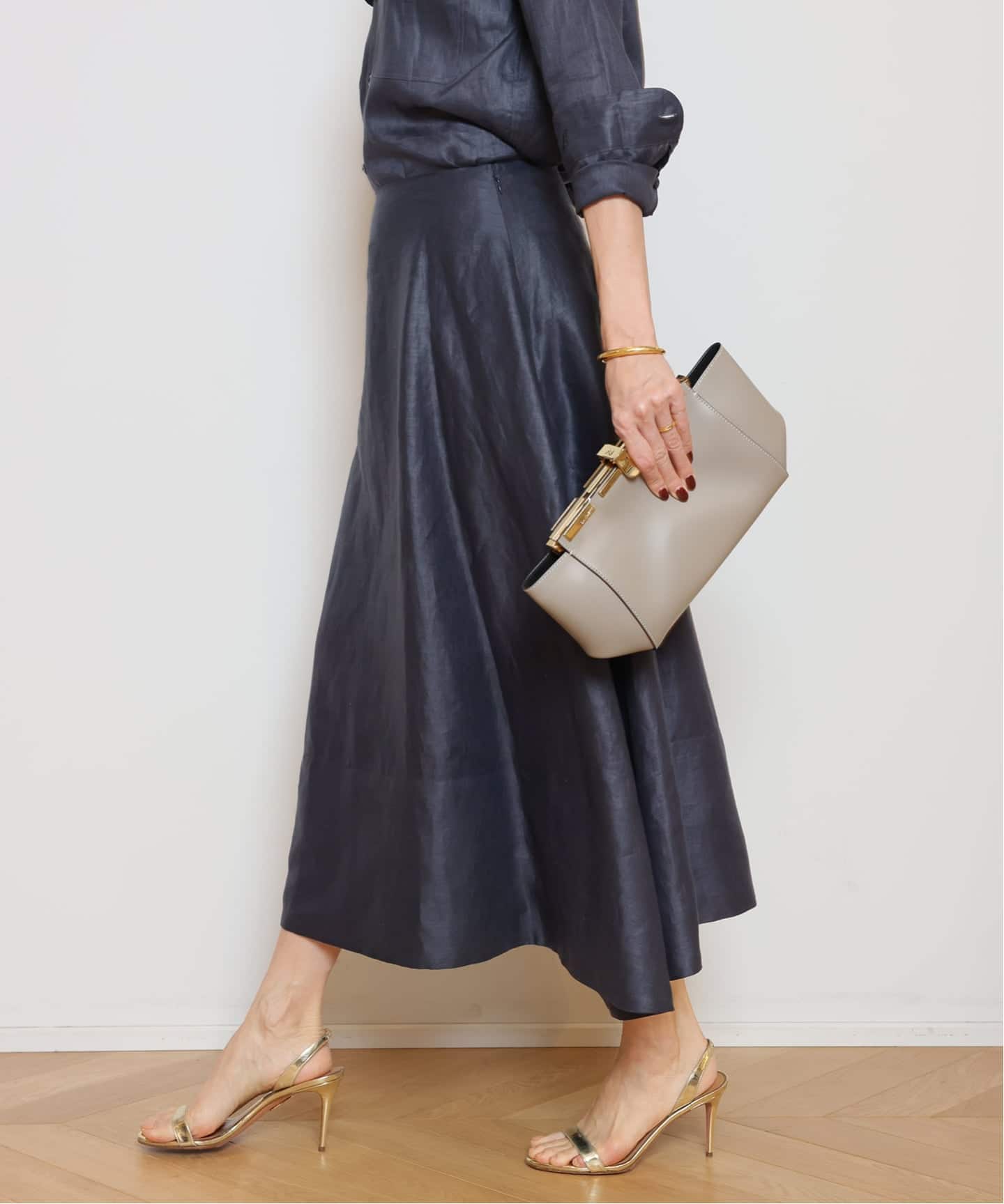 MADISONBLUE/マディソンブルー】LINEN MI-MOLLET FLARE スカート