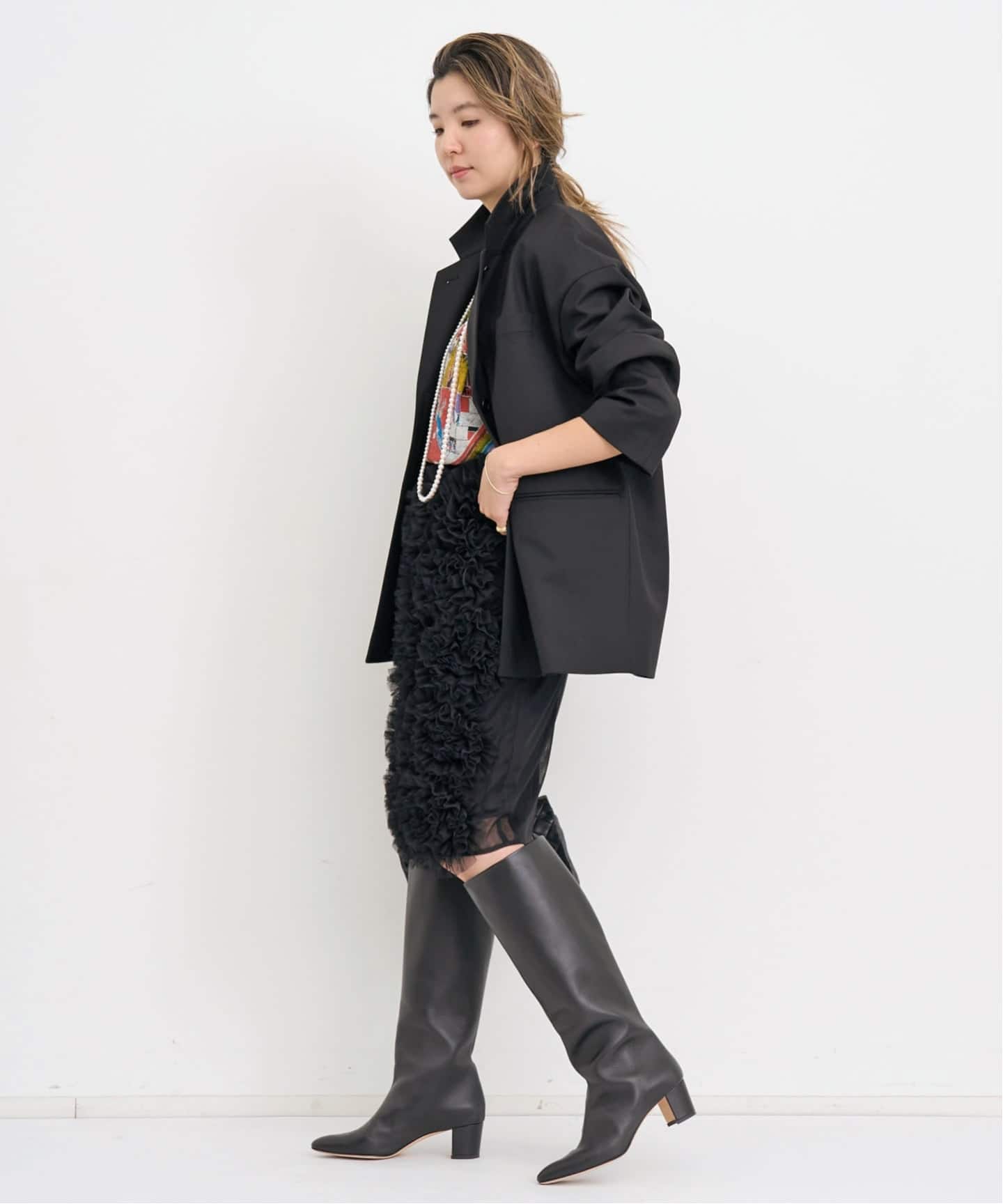 Col Pierrot/コル ピエロ】 TULLE FLOWER SKIRT（ひざ丈スカート）｜L