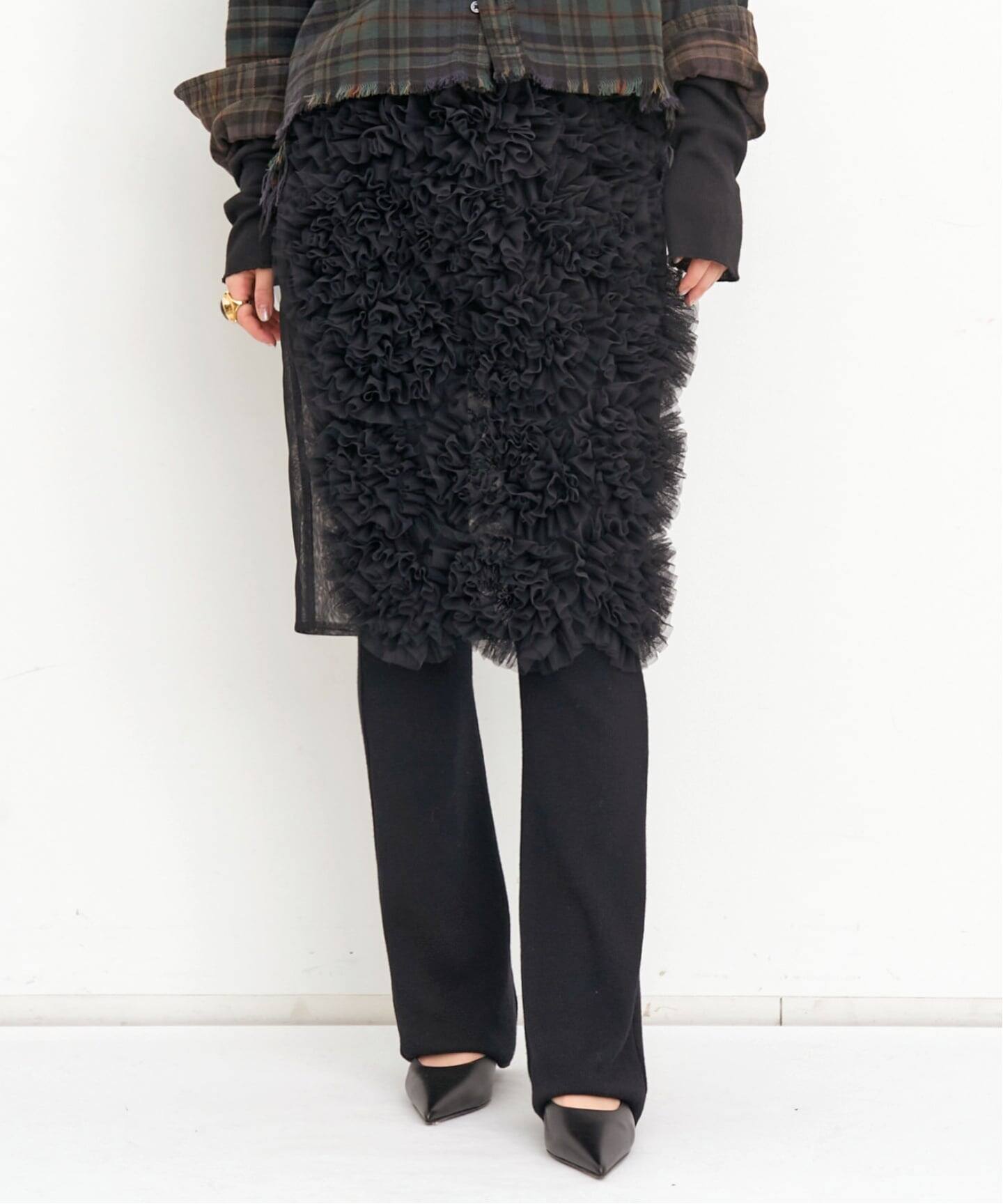 Col Pierrot/コル ピエロ】 TULLE FLOWER SKIRT（ひざ丈スカート）｜L