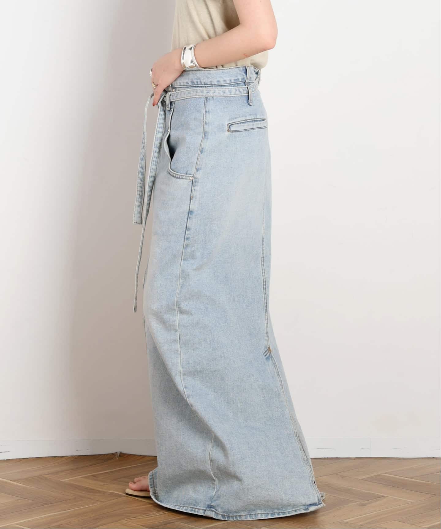 超美品☆AP STUDIO LOW CLASSIC ハイウエストデニムスカート LOW CLASSIC/ロウ・クラシック】BELTED HIGH WAIST DENIM SKIR（ロング