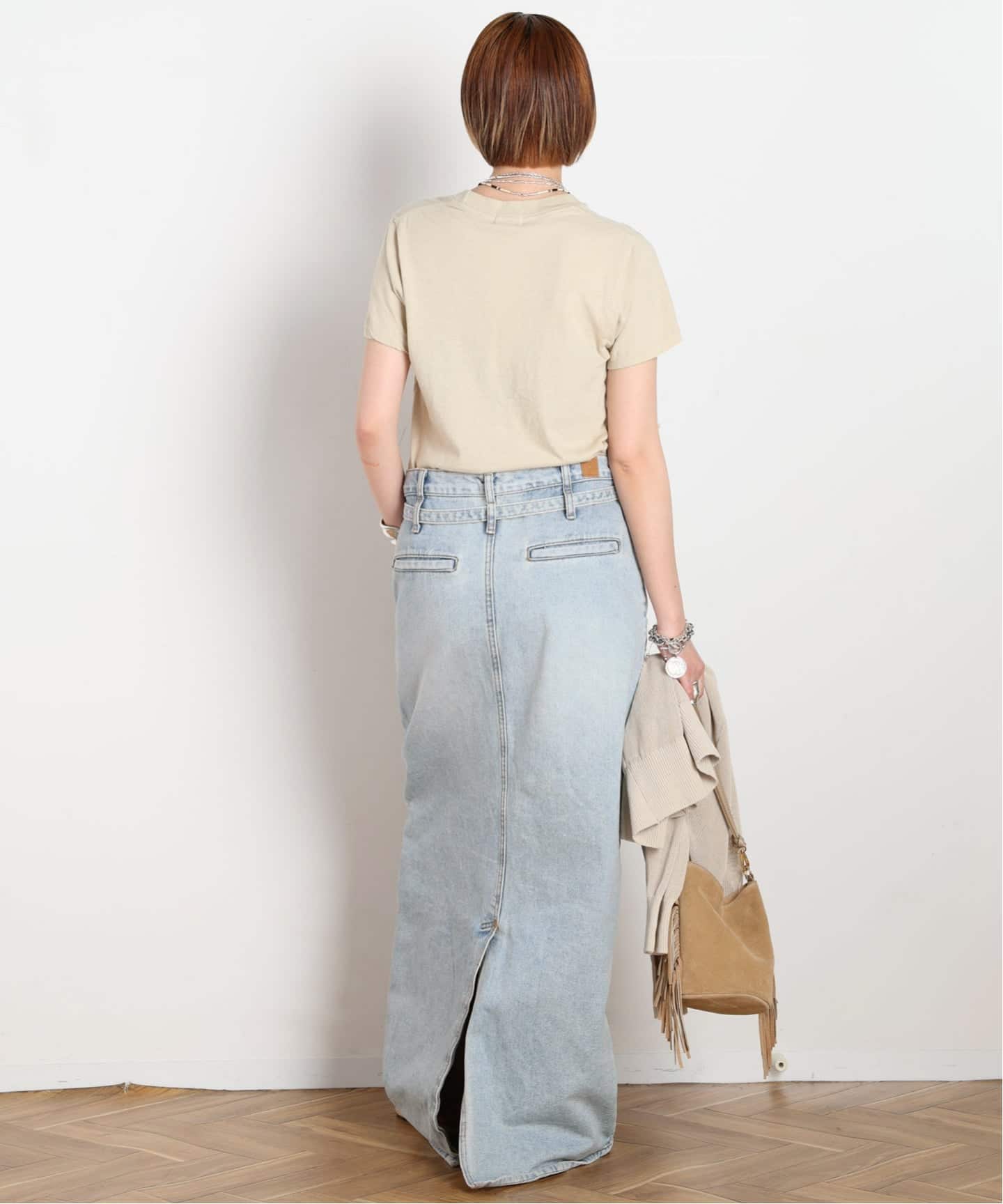 LOW CLASSIC/ロウ・クラシック】BELTED HIGH WAIST DENIM SKIR（ロング