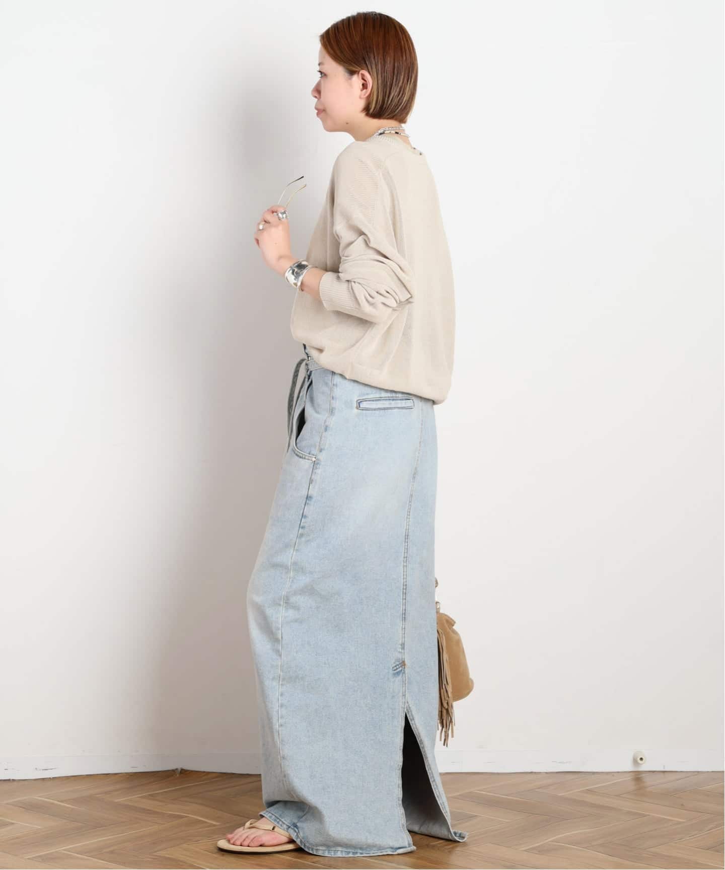 超美品☆AP STUDIO LOW CLASSIC ハイウエストデニムスカート LOW CLASSIC/ロウ・クラシック】BELTED HIGH WAIST DENIM SKIR（ロング