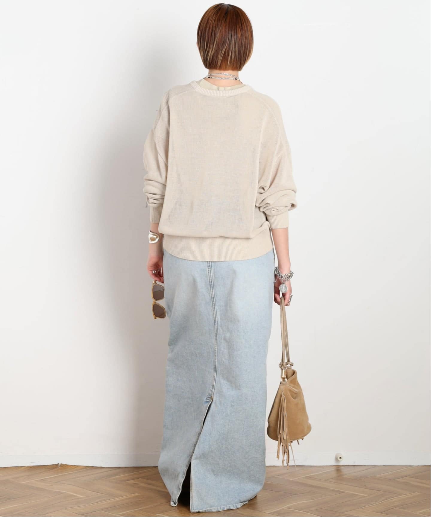 超美品☆AP STUDIO LOW CLASSIC ハイウエストデニムスカート LOW CLASSIC/ロウ・クラシック】BELTED HIGH WAIST DENIM SKIR（ロング