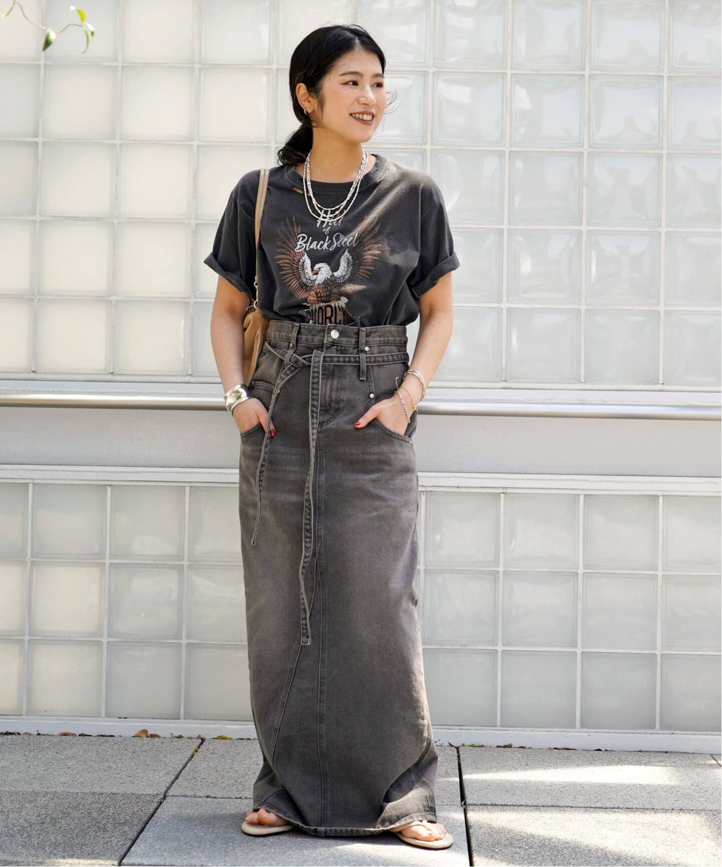 超美品☆AP STUDIO LOW CLASSIC ハイウエストデニムスカート LOW CLASSIC/ロウ・クラシック】BELTED HIGH WAIST DENIM SKIR（ロング