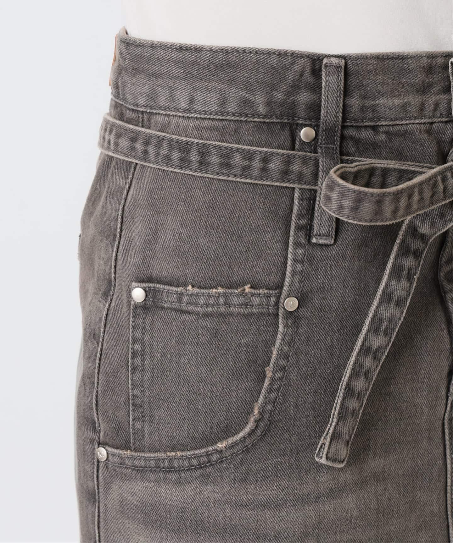LOW CLASSIC/ロウ・クラシック】BELTED HIGH WAIST DENIM SKIR（ロング